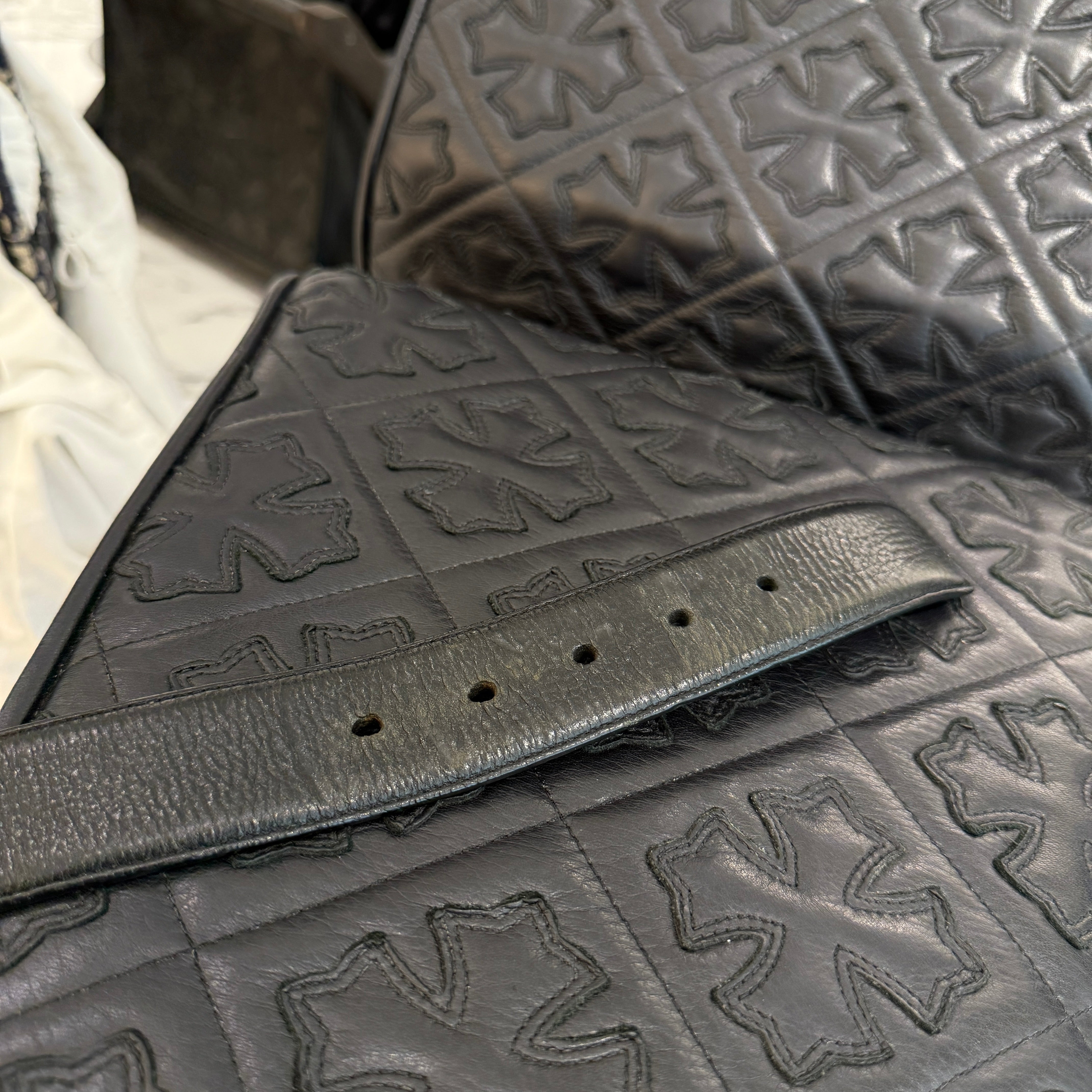 CHROME HEARTS 1.5 STRAP Horseshoe Rivet Leather Belt Size 38 クロムハーツ 1.5ストラップ ホースシューリベット レザーベルト サイズ38