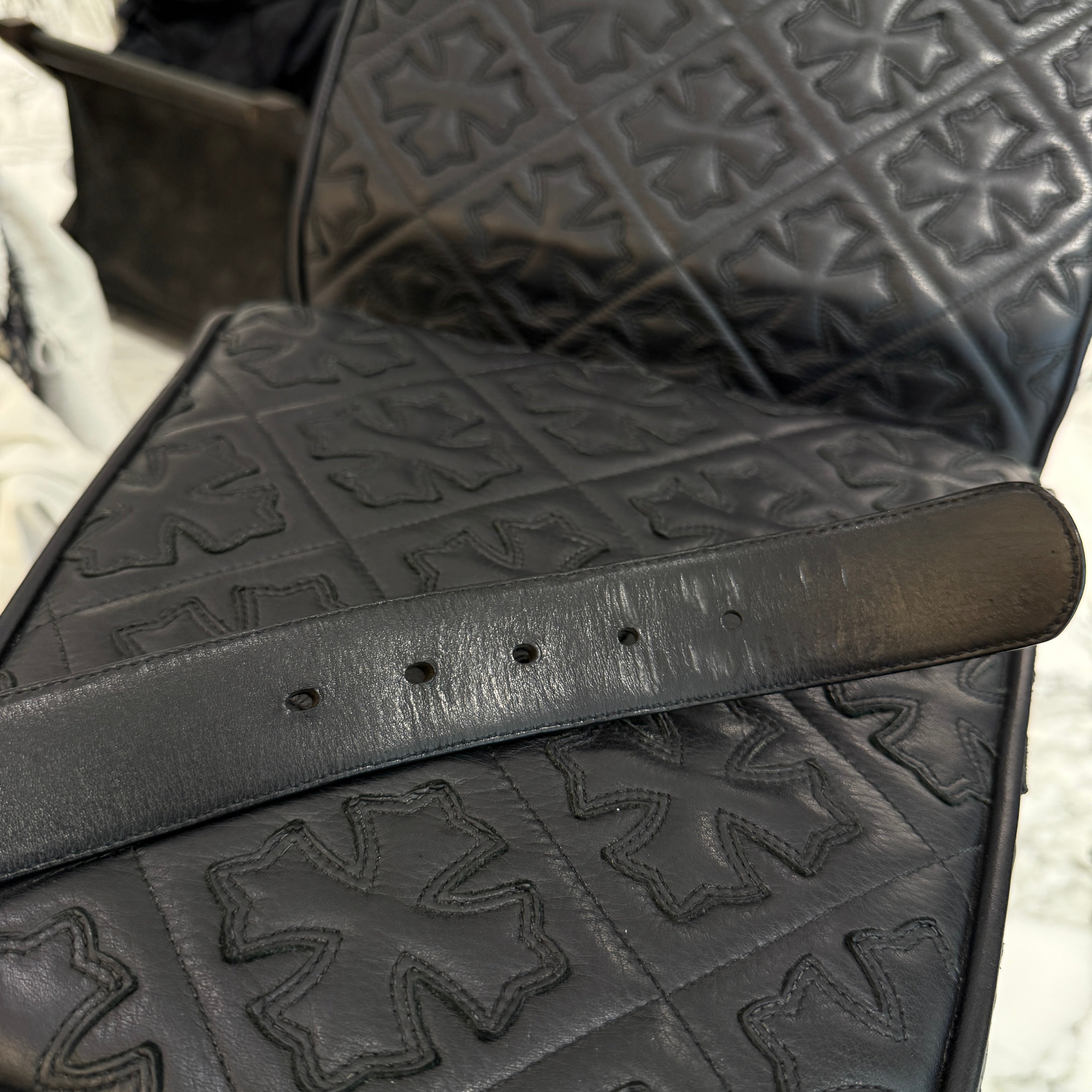 CHROME HEARTS 1.5 STRAP Horseshoe Rivet Leather Belt Size 38 クロムハーツ 1.5ストラップ ホースシューリベット レザーベルト サイズ38