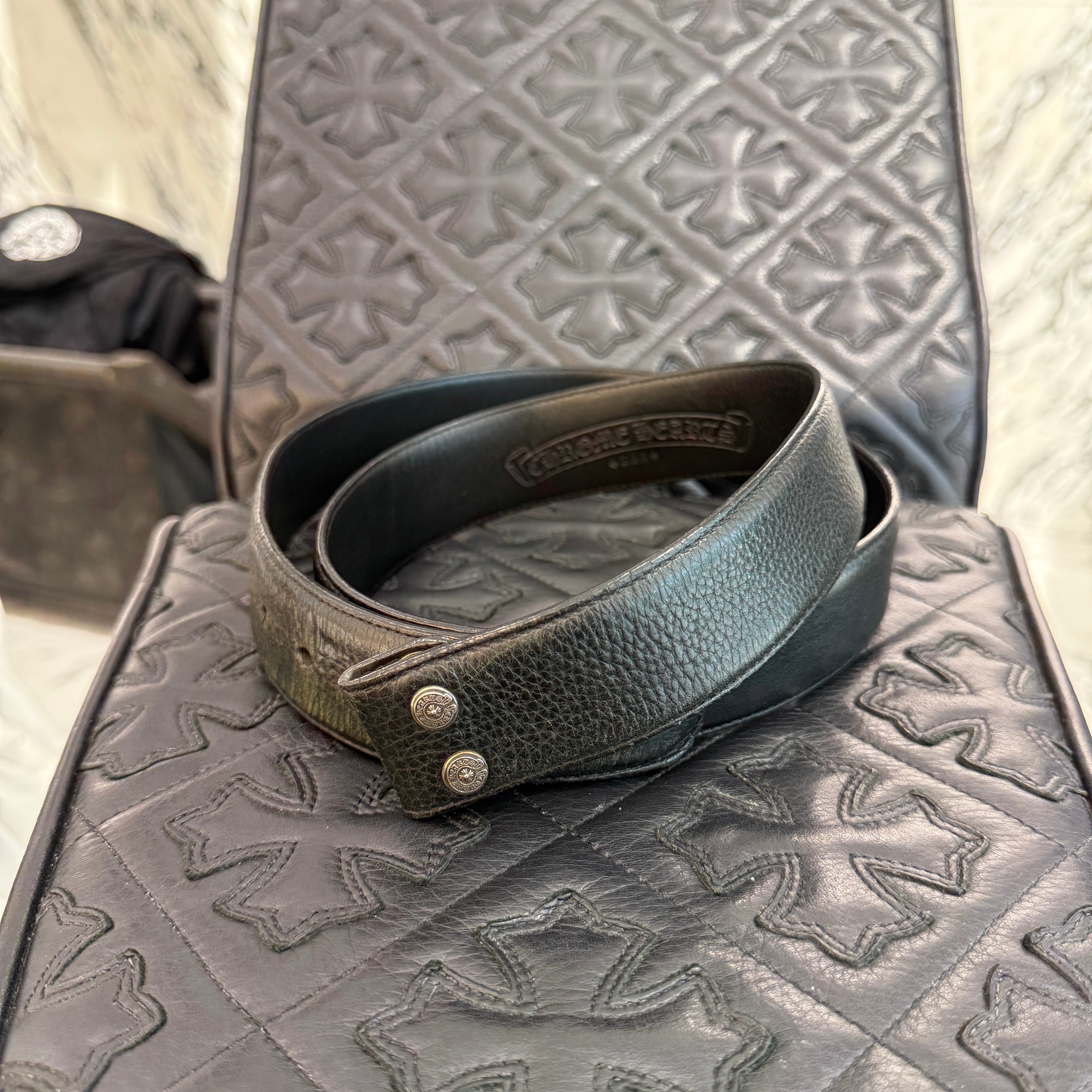 CHROME HEARTS 1.5 STRAP Horseshoe Rivet Leather Belt Size 38 クロムハーツ 1.5ストラップ ホースシューリベット レザーベルト サイズ38