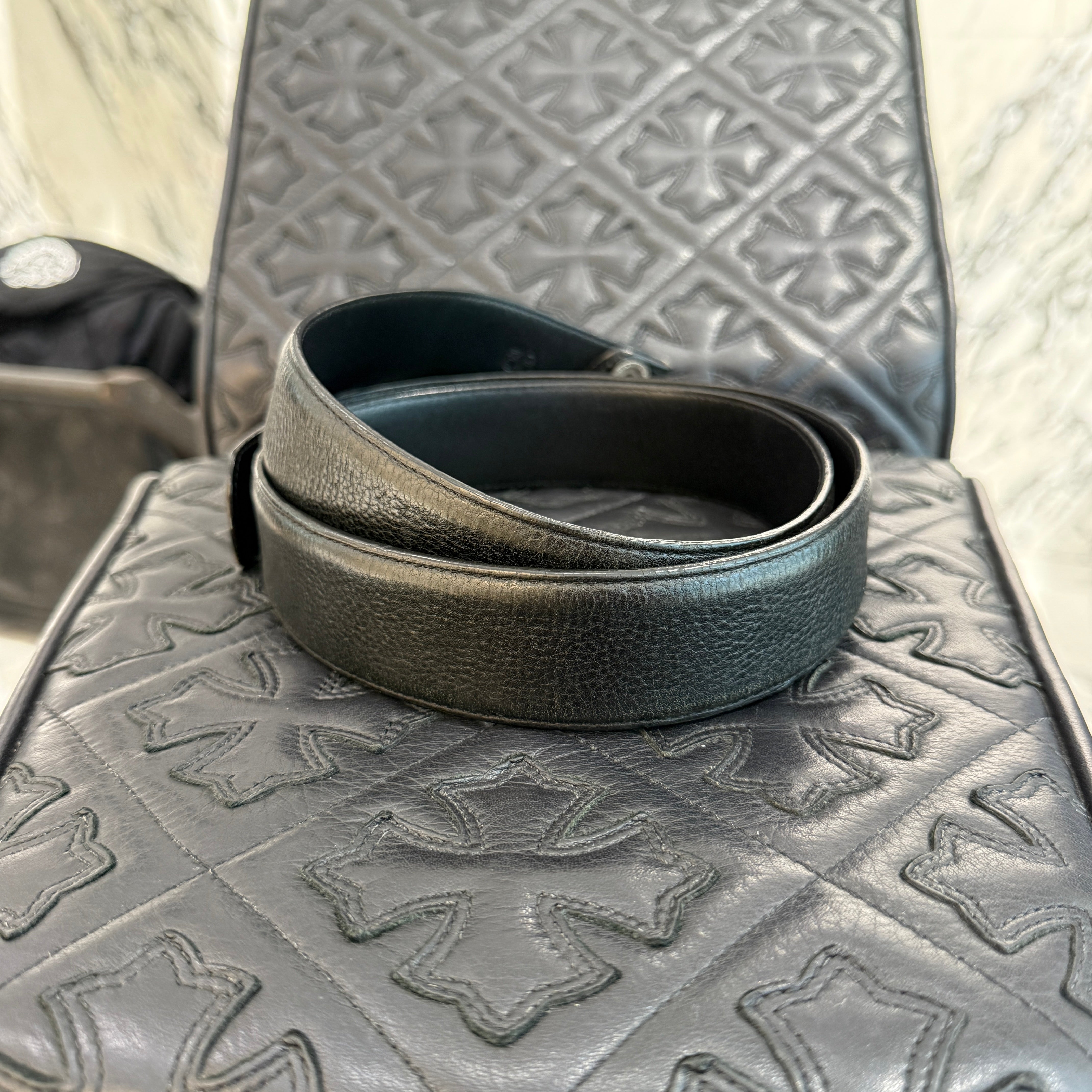 CHROME HEARTS 1.5 STRAP Horseshoe Rivet Leather Belt Size 38 クロムハーツ 1.5ストラップ ホースシューリベット レザーベルト サイズ38