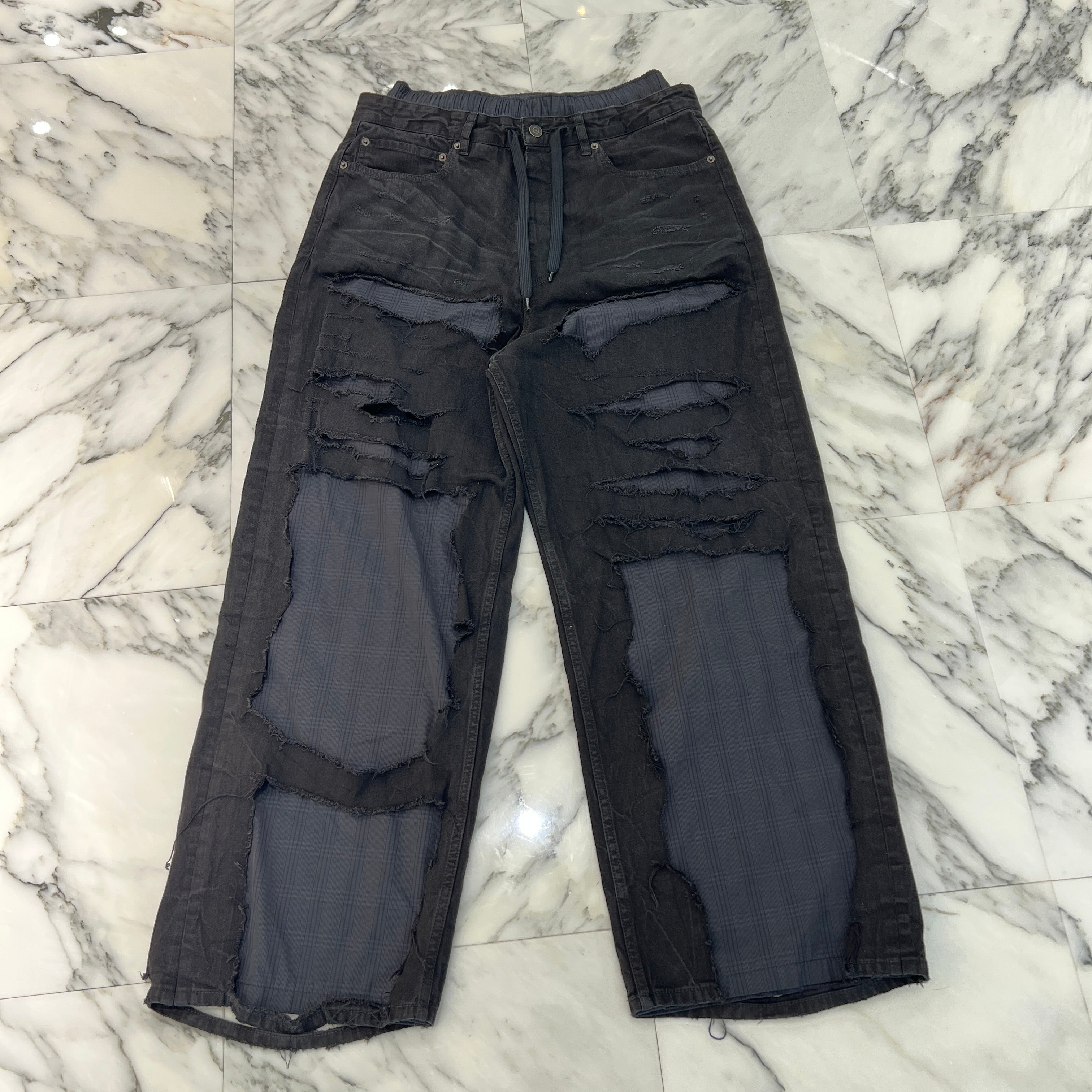 BALENCIAGA 2024AW Patch Work PYJAMA Wide Denim Pants 794216 TQW54 Size XS バレンシアガ パッチワーク パジャマ ワイドデニムパンツ サイズXS