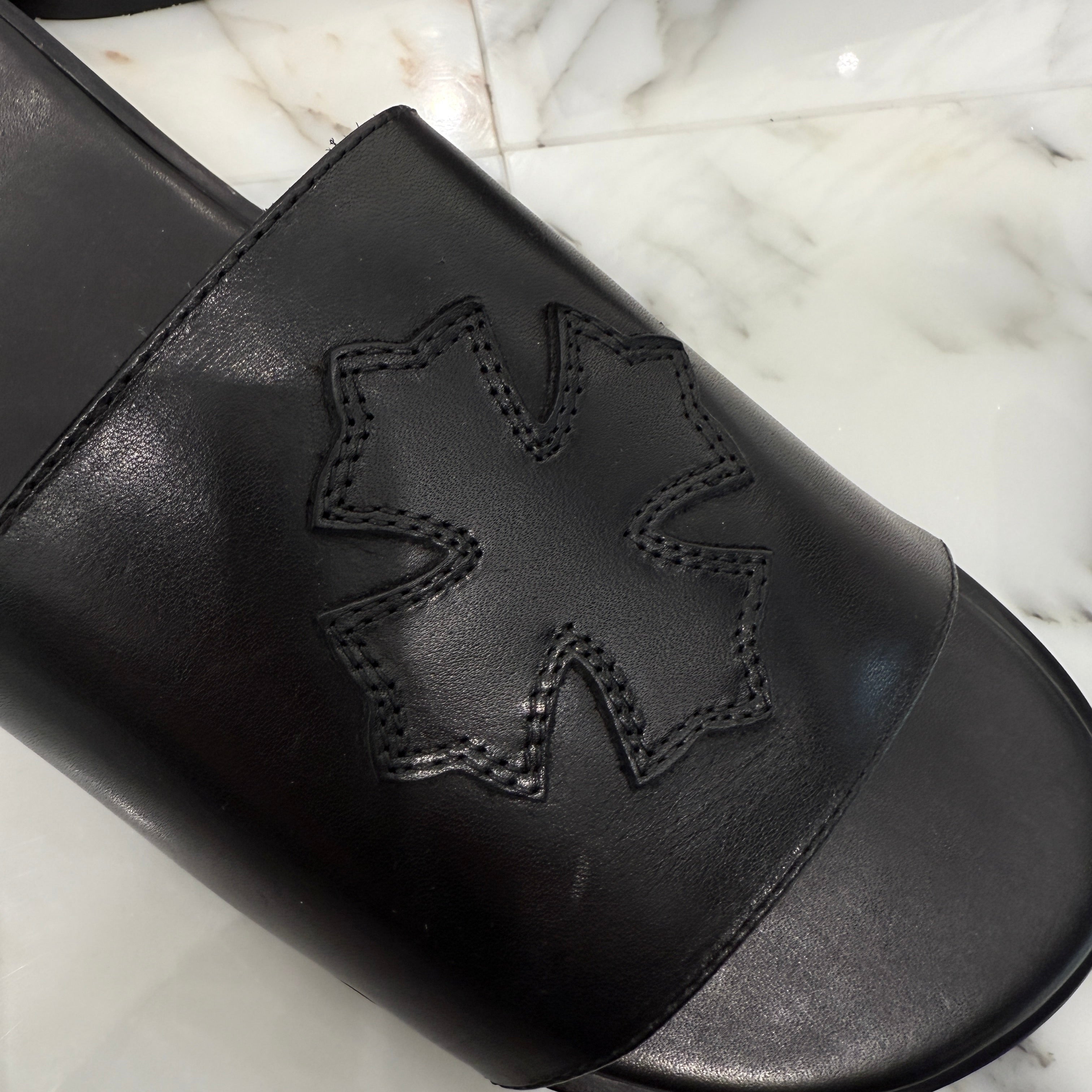 CHROME HEARTS Leather Cross Patch Flat Sandals Size 42 クロムハーツ クロスレザーパッチ フラットサンダル サイズ42