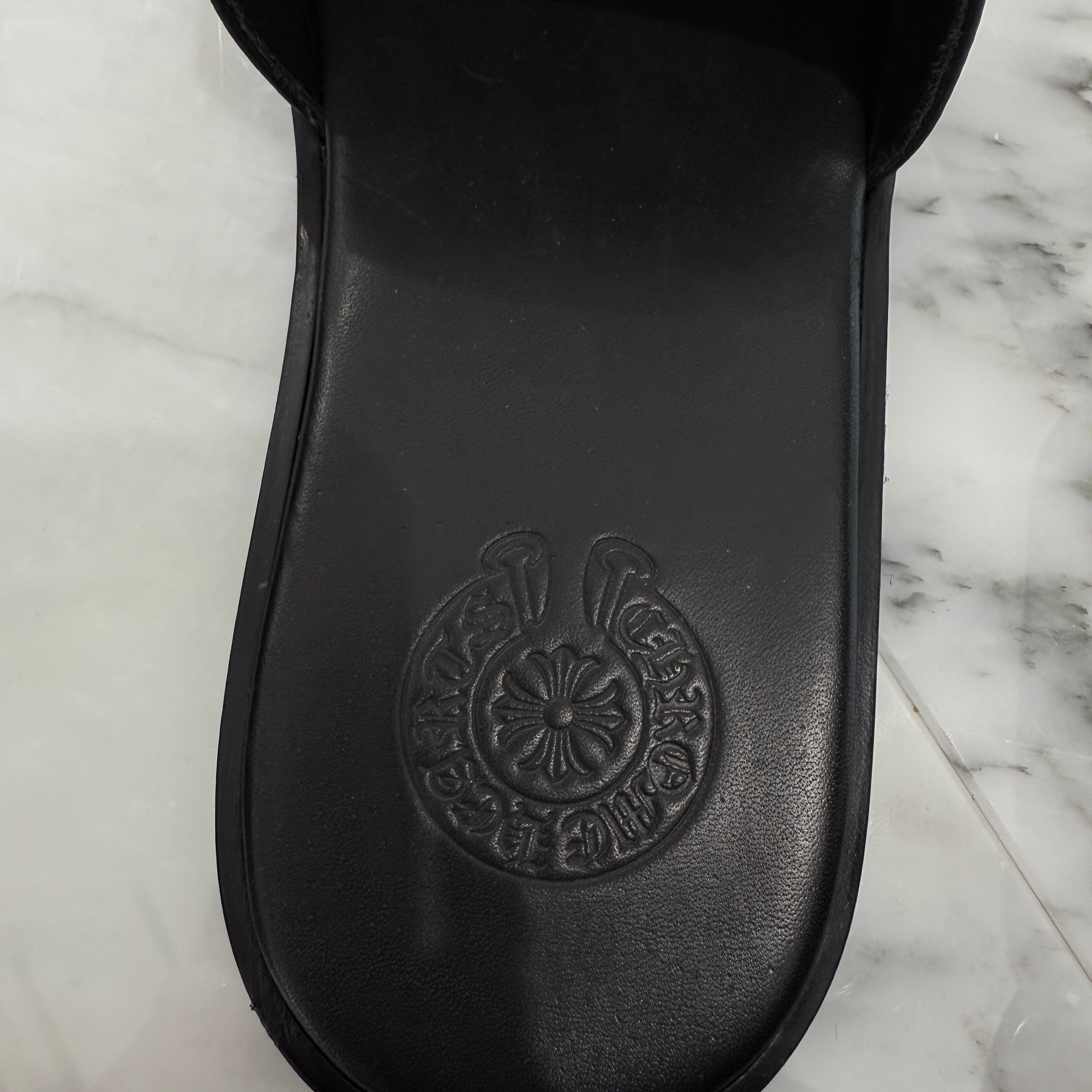 CHROME HEARTS Leather Cross Patch Flat Sandals Size 44 クロム