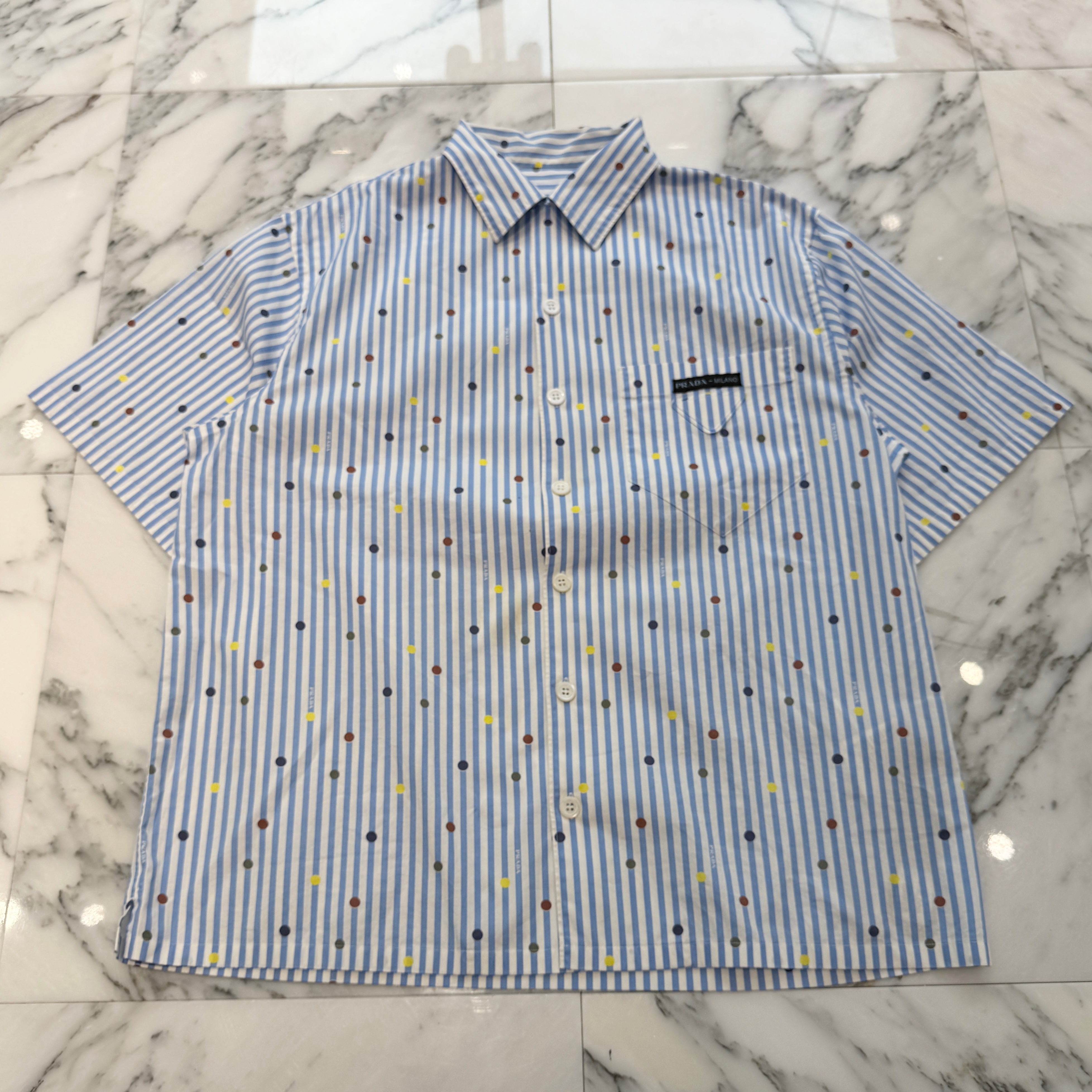 PRADA 2022SS Polka Dot Stripe Short Sleeve Shirt UCS339 S211 10N9 Size L プラダ ポルカドット ストライプ ショートスリーブシャツ サイズL