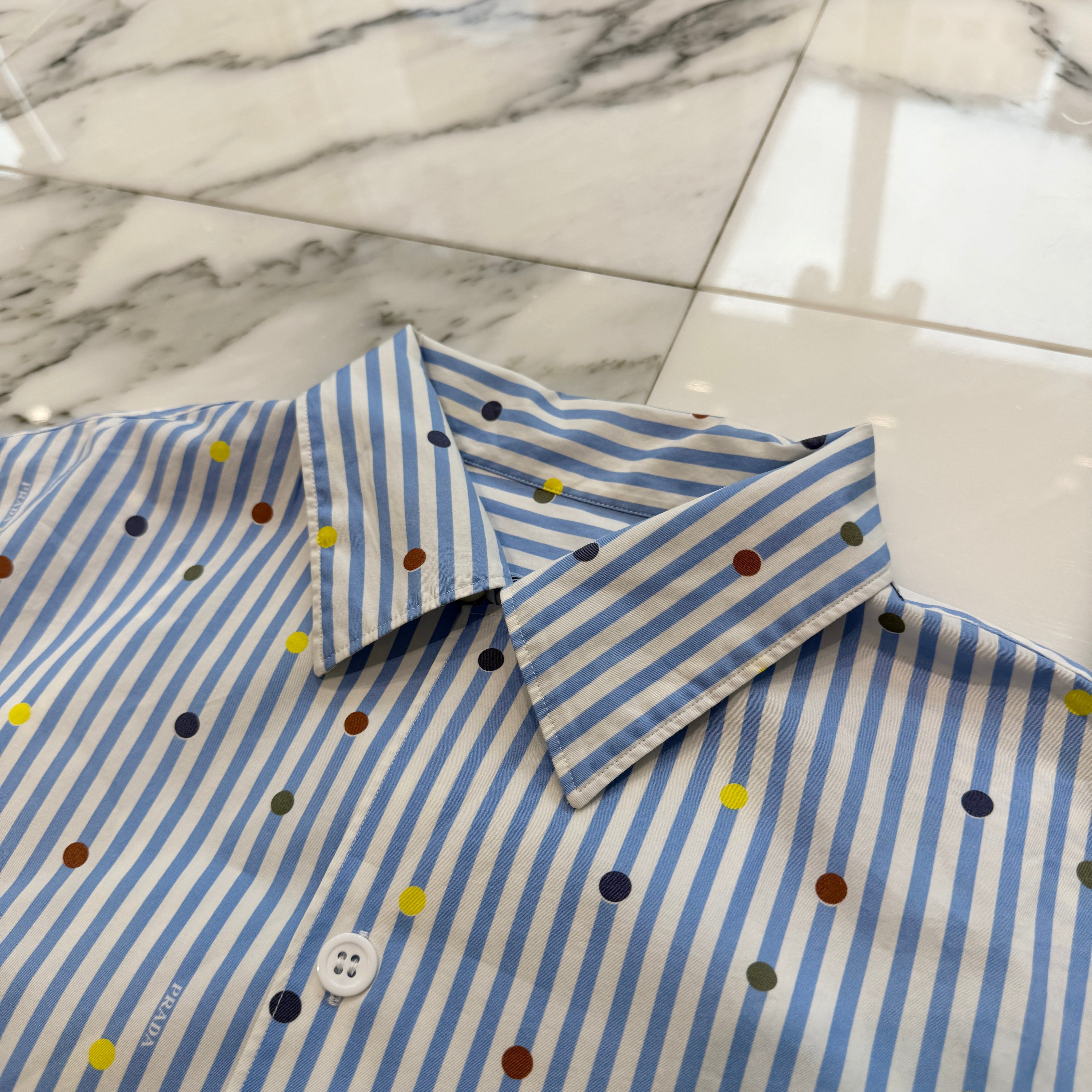 PRADA 2022SS Polka Dot Stripe Short Sleeve Shirt UCS339 S211 10N9 Size L プラダ ポルカドット ストライプ ショートスリーブシャツ サイズL