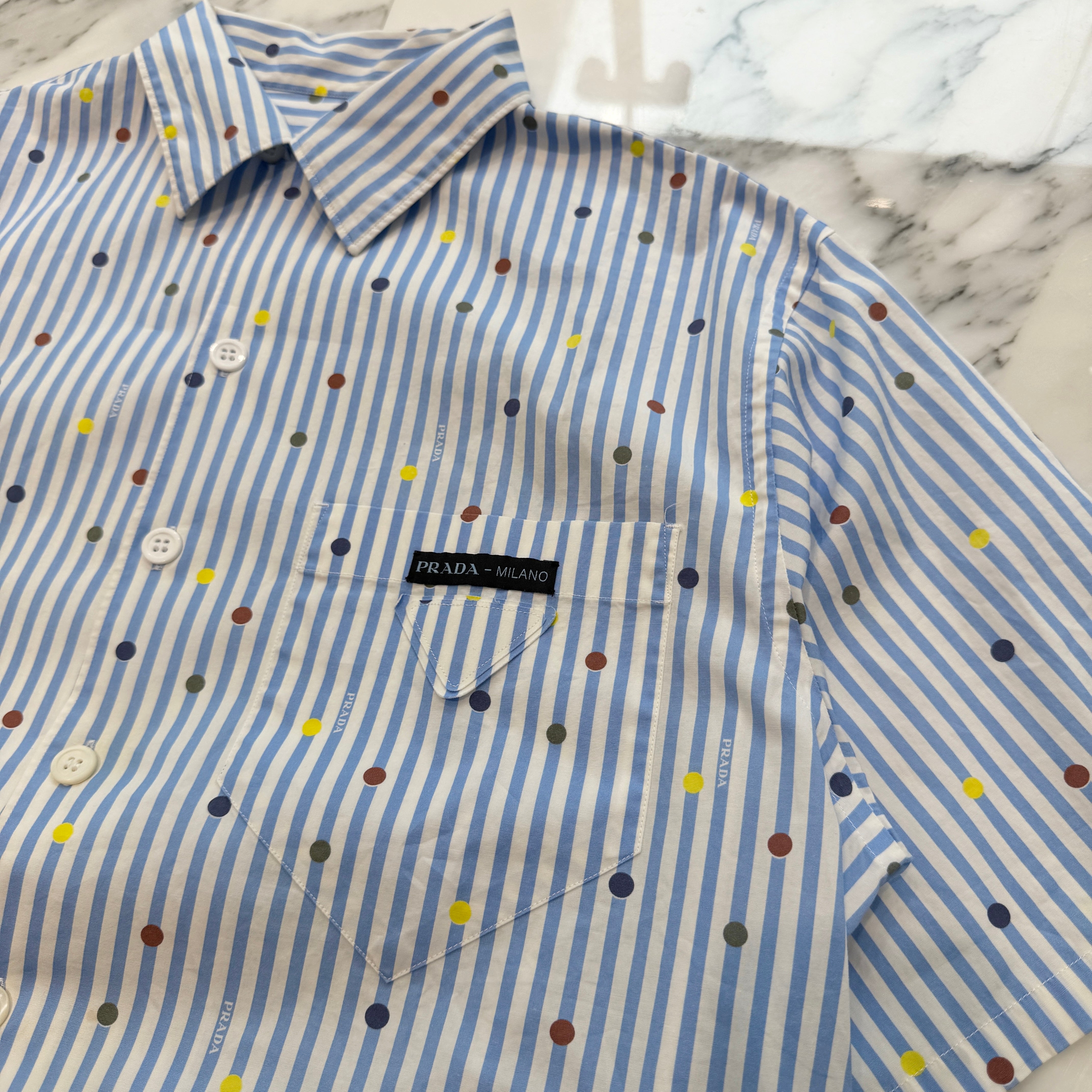 PRADA 2022SS Polka Dot Stripe Short Sleeve Shirt UCS339 S211 10N9 Size L プラダ ポルカドット ストライプ ショートスリーブシャツ サイズL