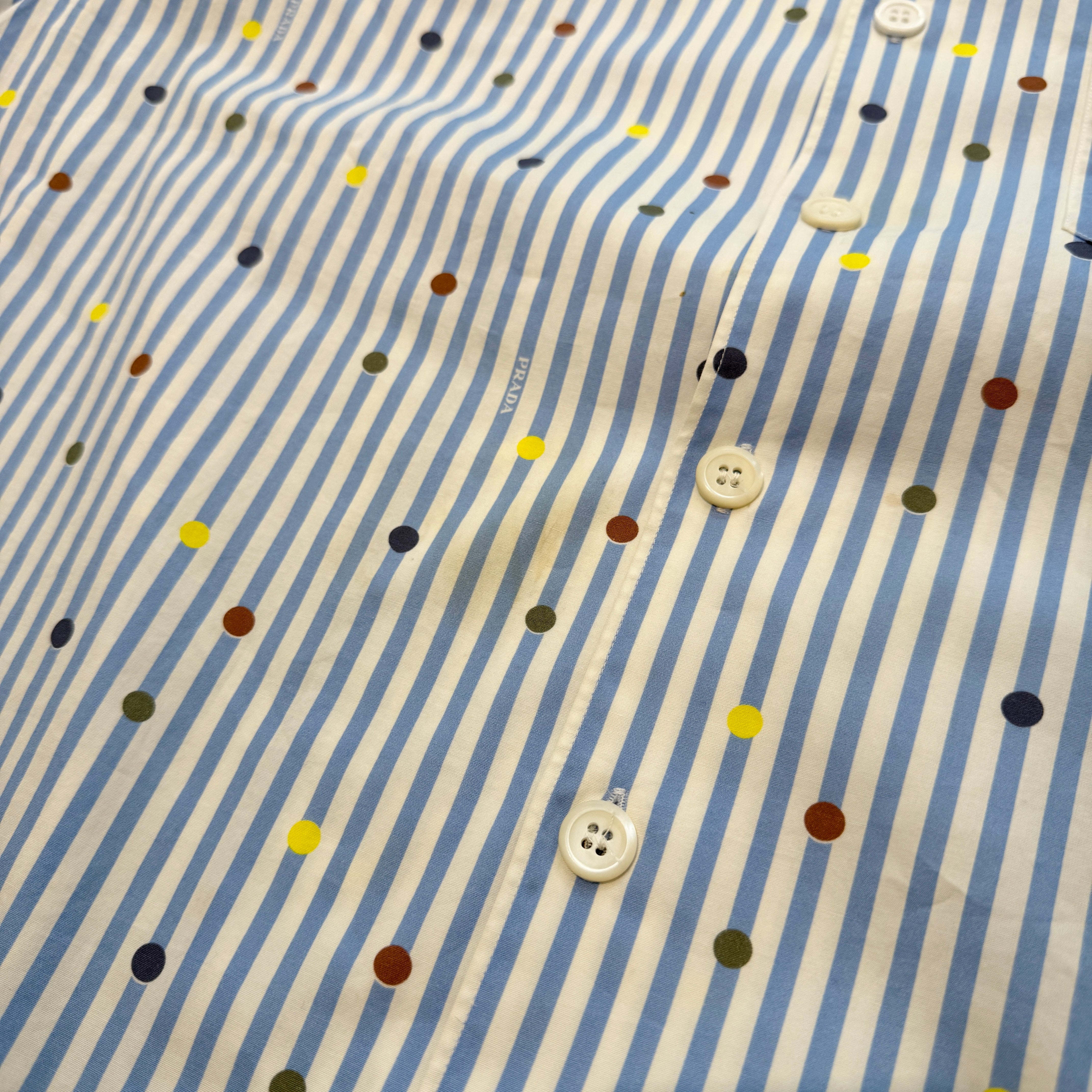 PRADA 2022SS Polka Dot Stripe Short Sleeve Shirt UCS339 S211 10N9 Size L プラダ ポルカドット ストライプ ショートスリーブシャツ サイズL