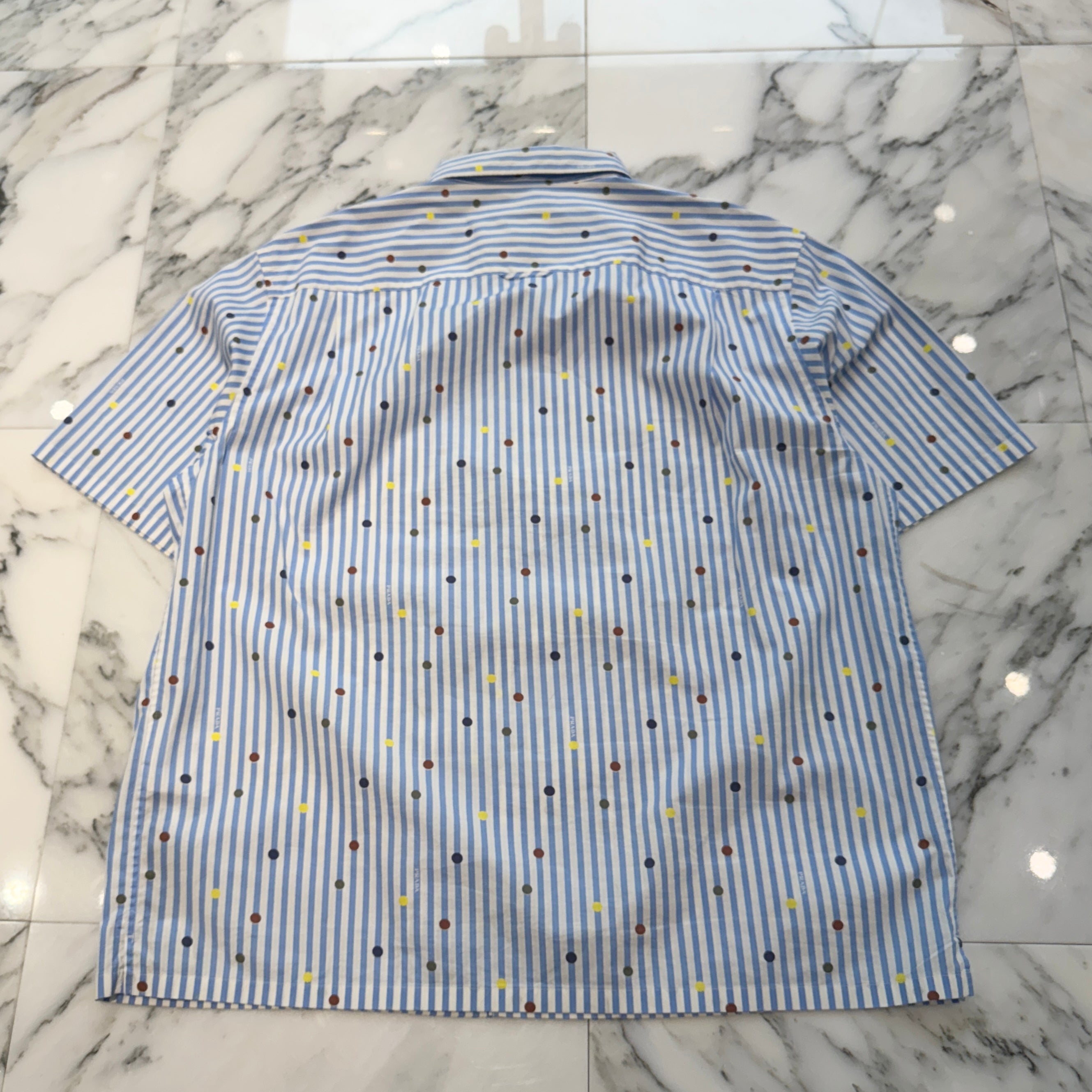 PRADA 2022SS Polka Dot Stripe Short Sleeve Shirt UCS339 S211 10N9 Size L プラダ ポルカドット ストライプ ショートスリーブシャツ サイズL