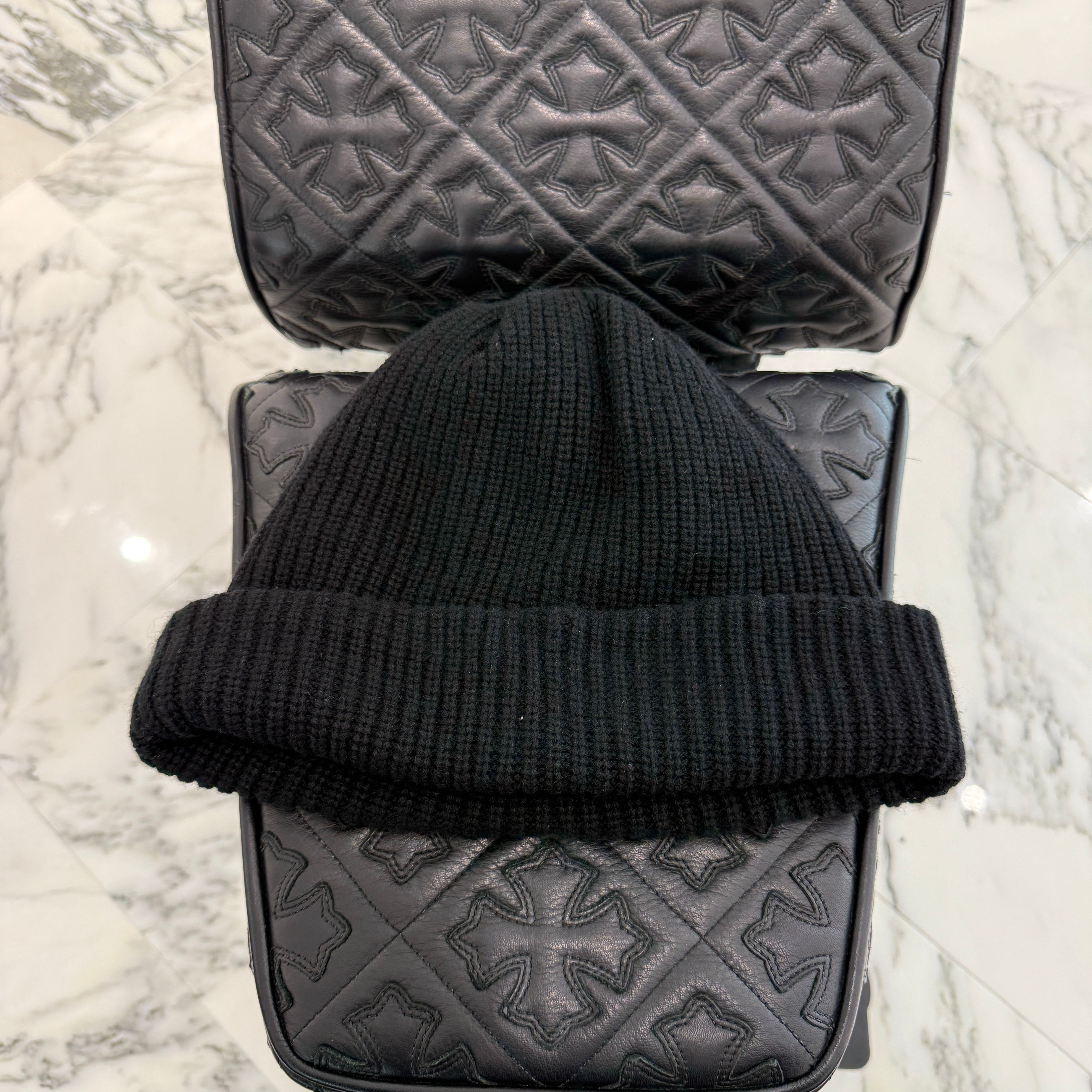 CHROME HEARTS 3 Star Leather Patch Cashmere Knit Beanie Size ONE