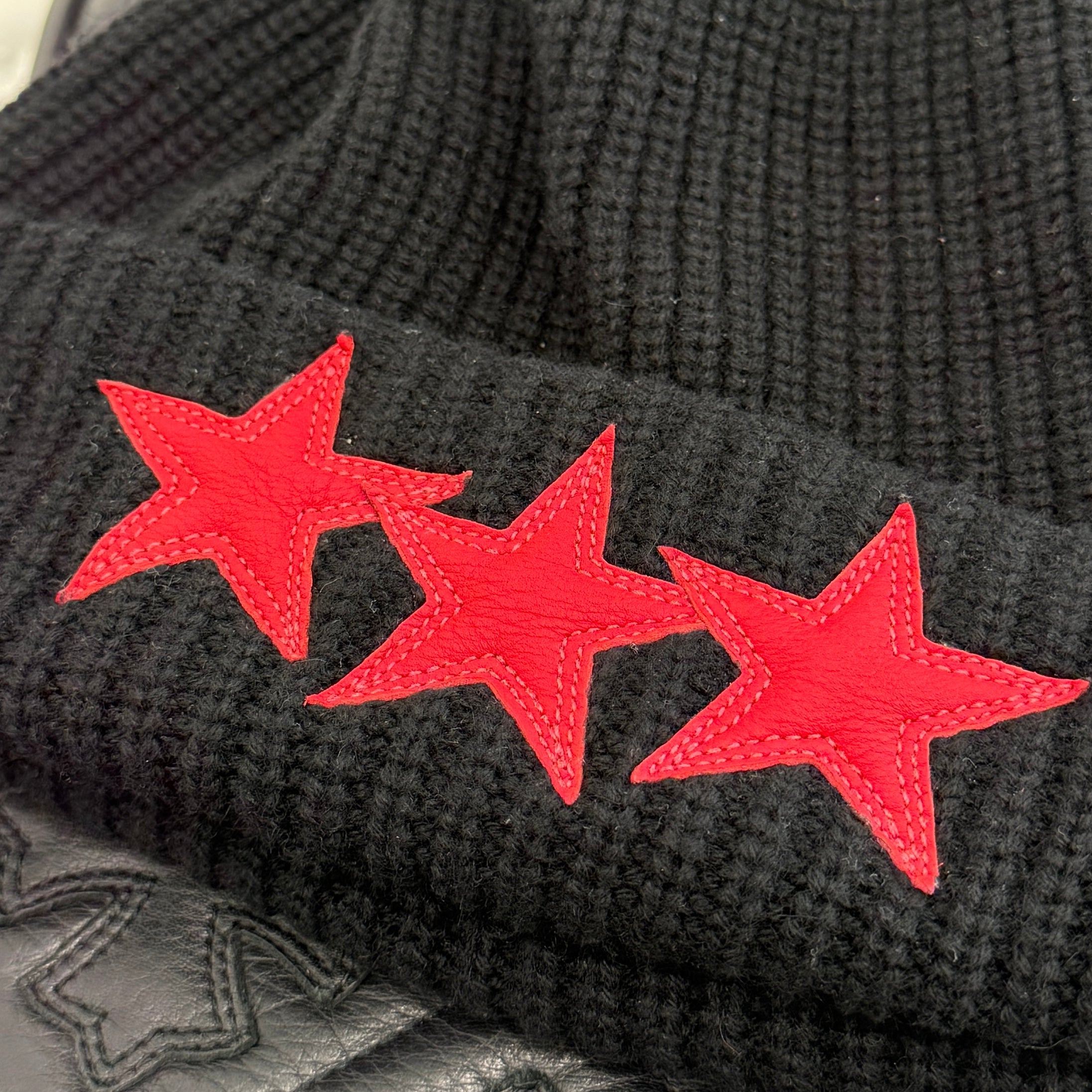 CHROME HEARTS 3 Star Leather Patch Cashmere Knit Beanie Size ONE SIZE（53-60）クロムハーツ 3スター レザーパッチ カシミア ニットビーニー サイズONE SIZE（53-60）