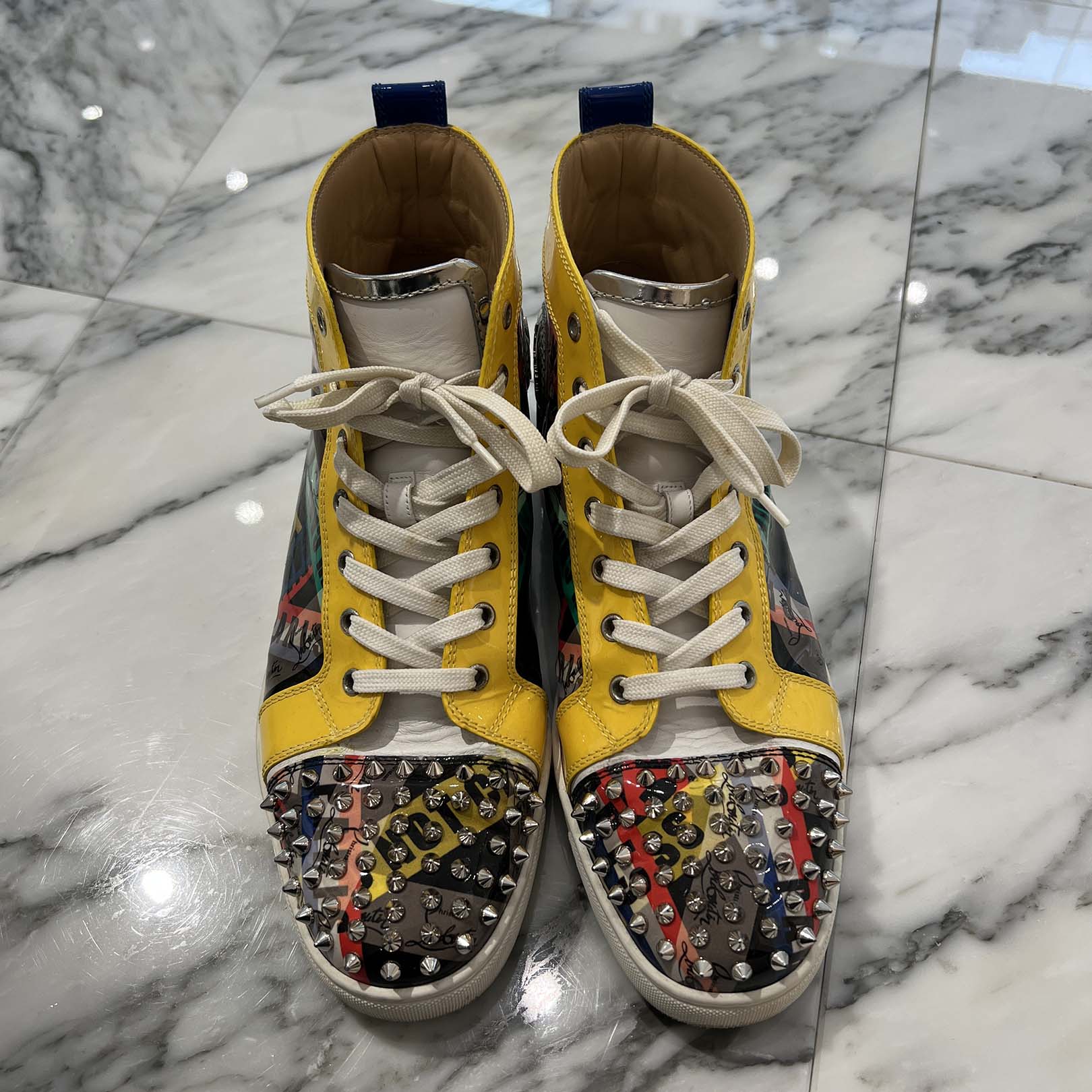 Christian Louboutin Spiked Studded Patent Leather High Top