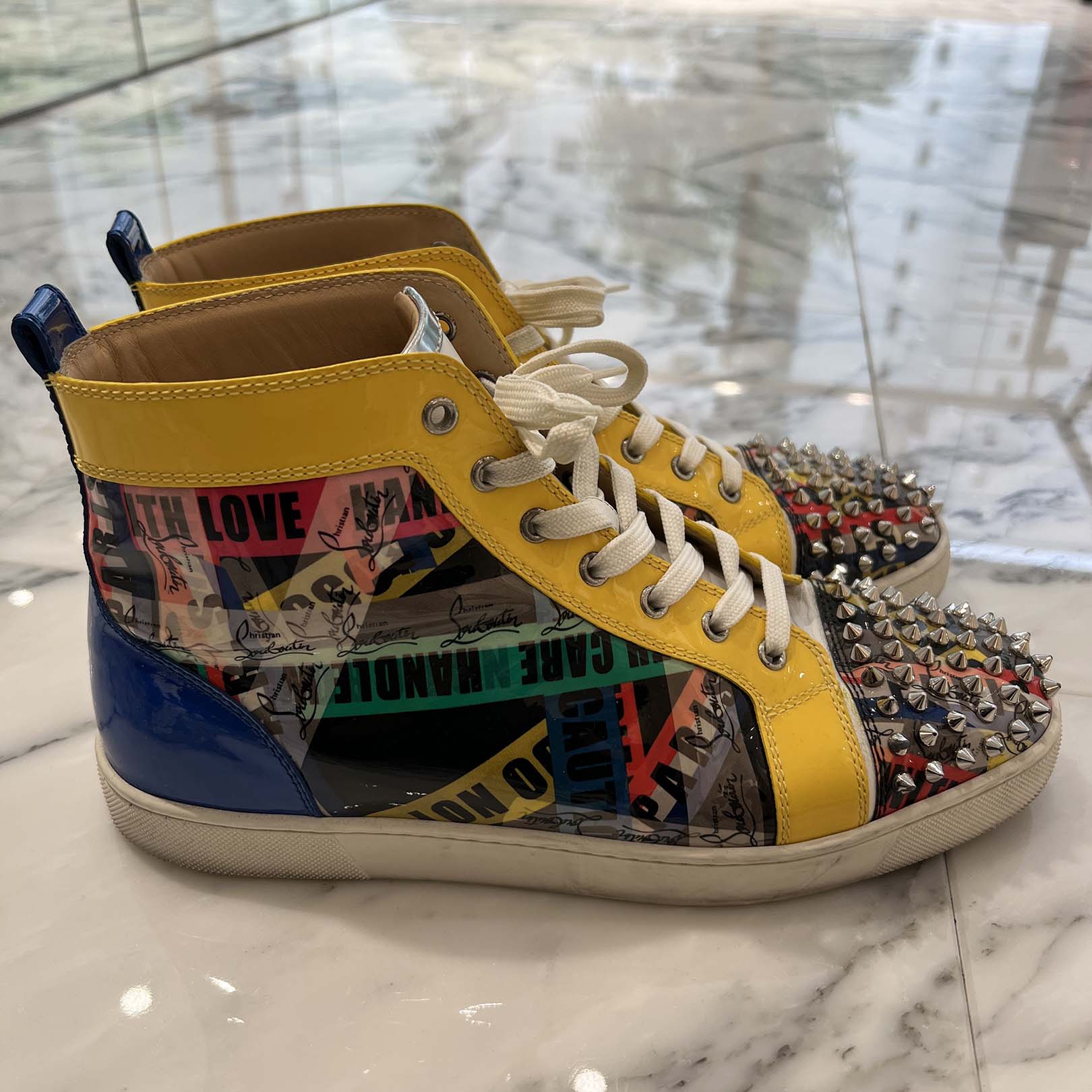 Christian Louboutin Spiked Studded Patent Leather High Top