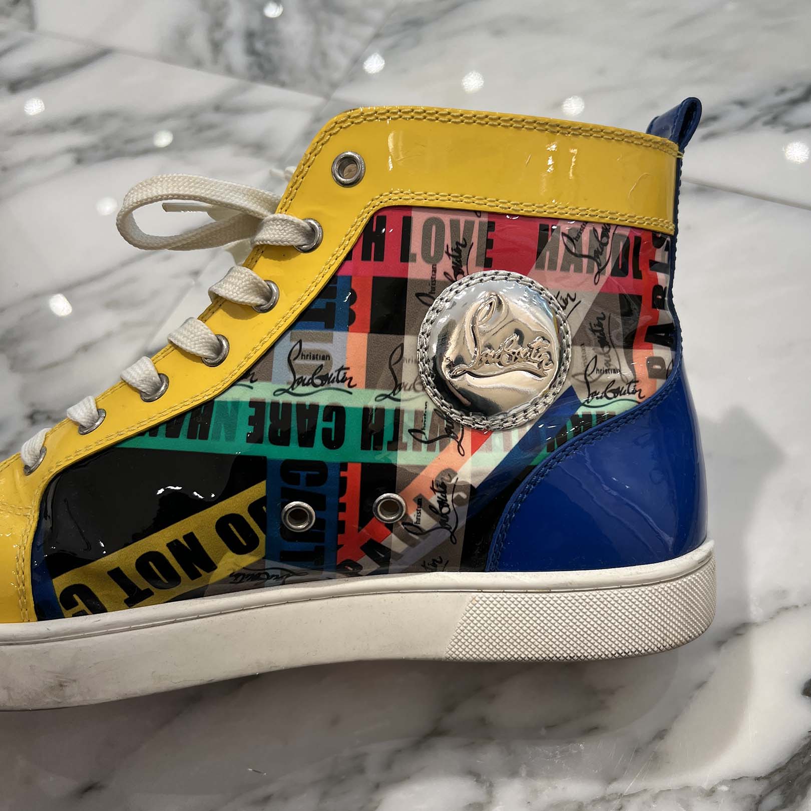 Christian Louboutin Spiked Studded Patent Leather High Top