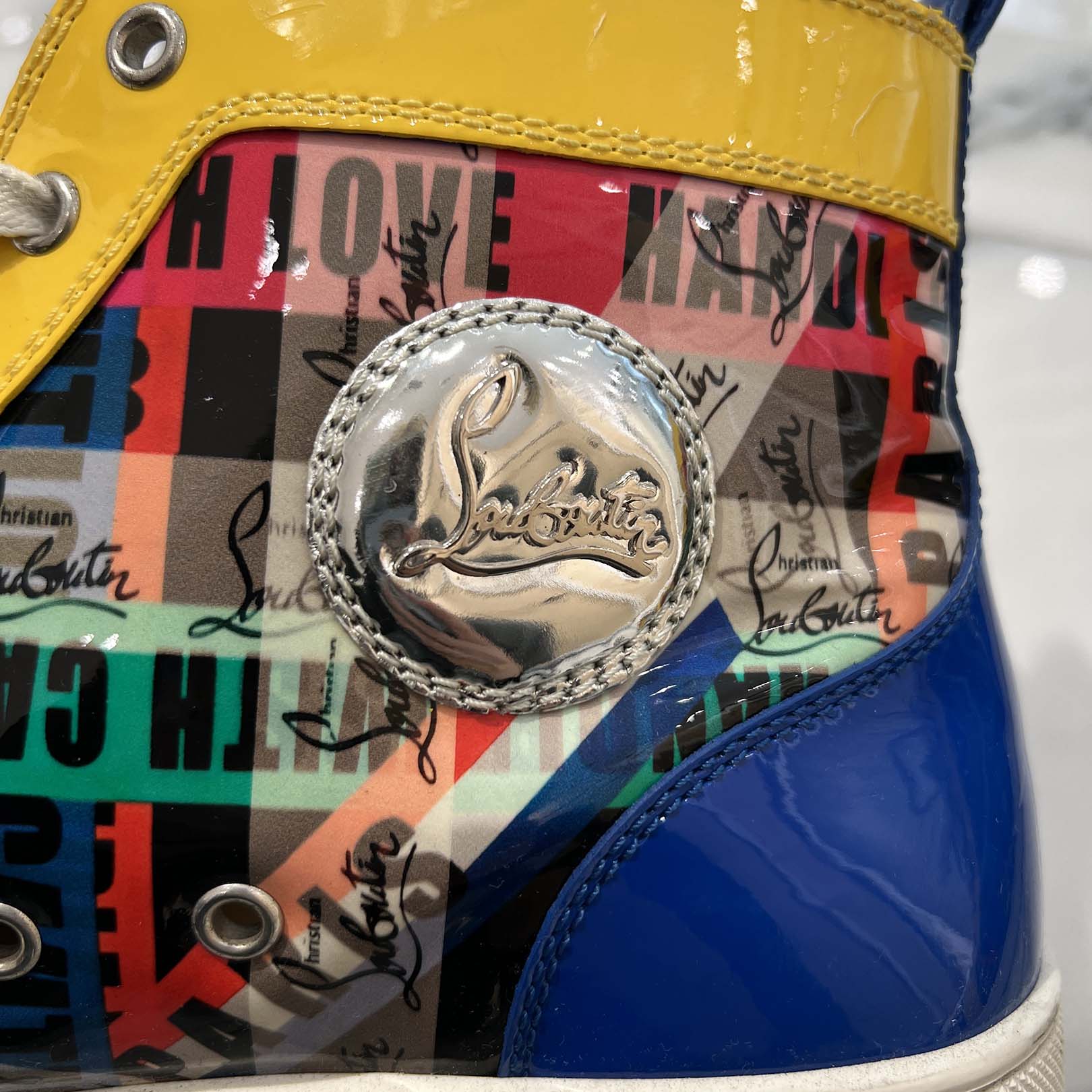 Christian Louboutin Spiked Studded Patent Leather High Top