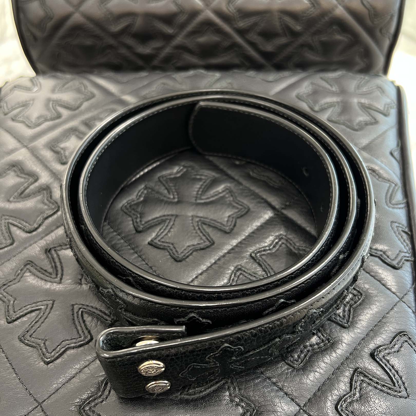 CHROME HEARTS Cemetery Cross Leather Patch Leather Belt Size 36（1.5 Inch) クロムハーツ セメタリークロスレザーパッチ レザーベルト サイズ36（1.5インチ)
