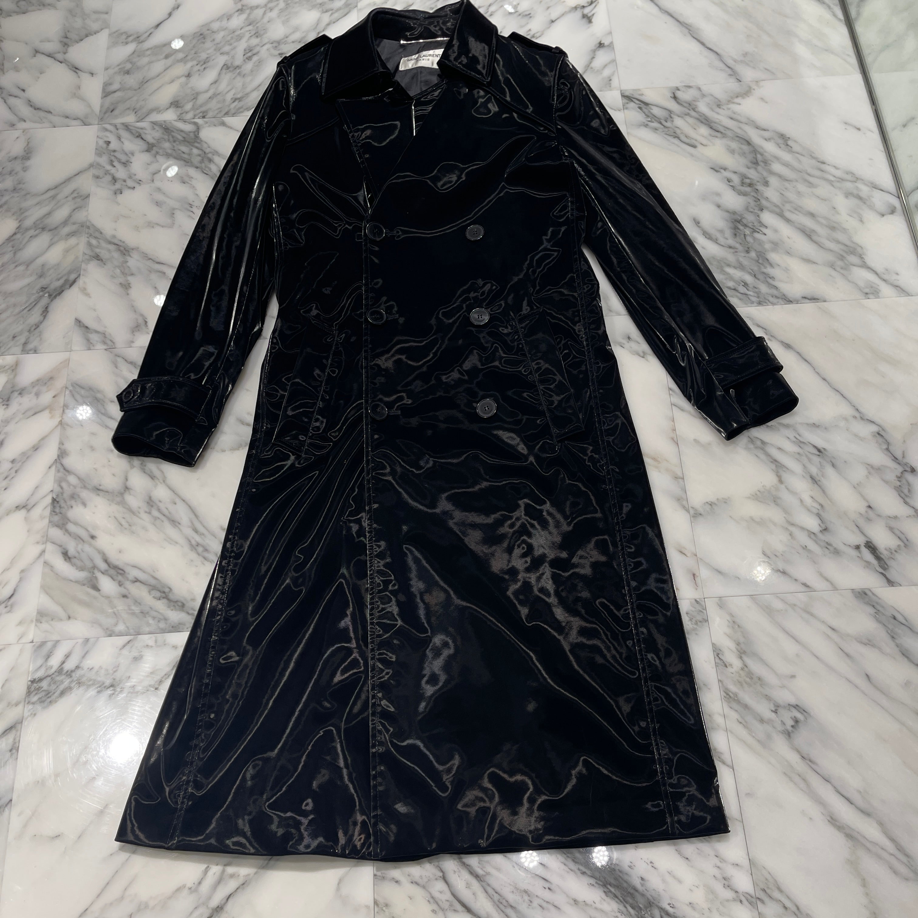 SAINT LAURENT PARIS 2022AW Patent Long Coat Jacket 701986 Y2F85 1000 Size 46 サンローランパリ パテントロング コートジャケット サイズ46