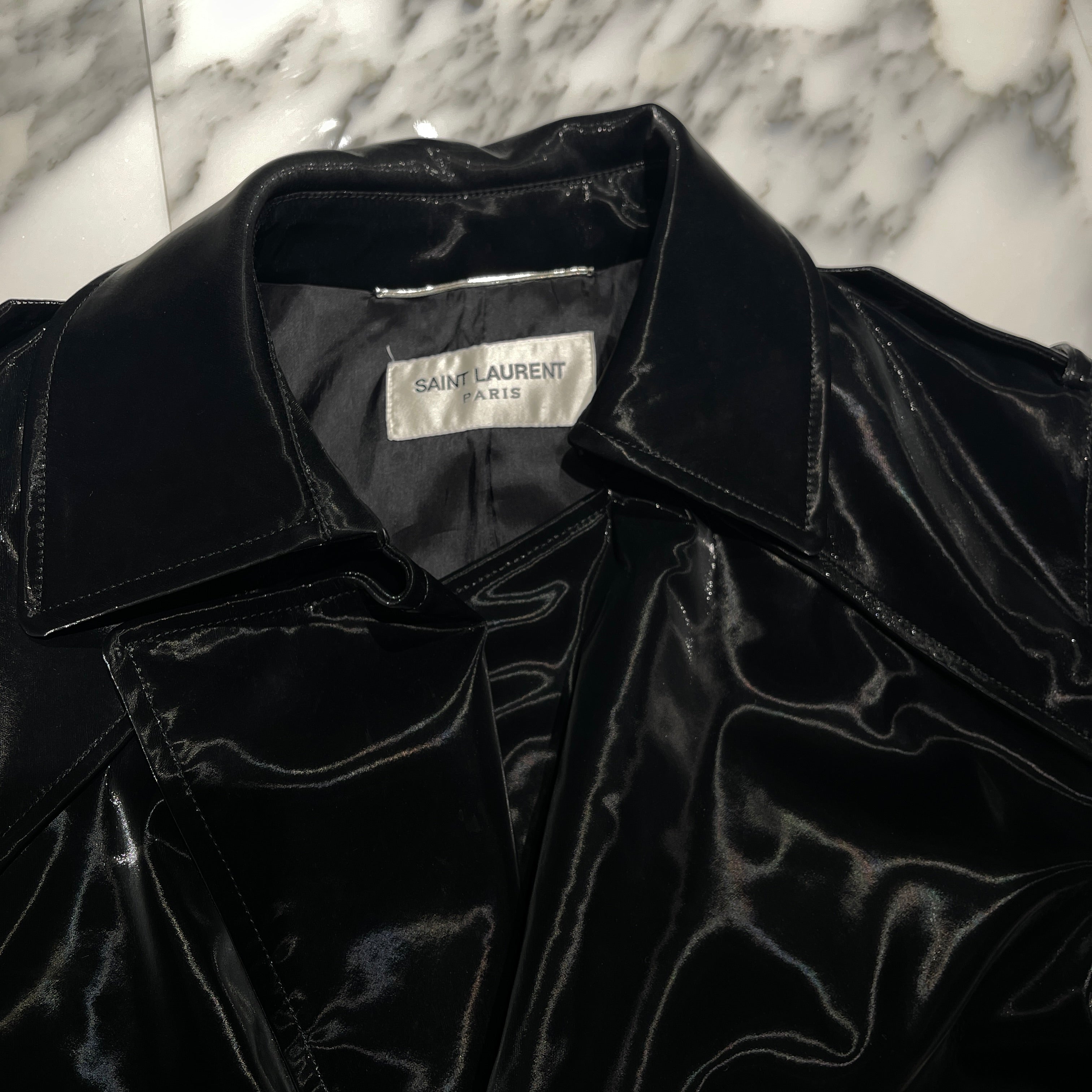 SAINT LAURENT PARIS 2022AW Patent Long Coat Jacket 701986 Y2F85 1000 Size 46 サンローランパリ パテントロング コートジャケット サイズ46