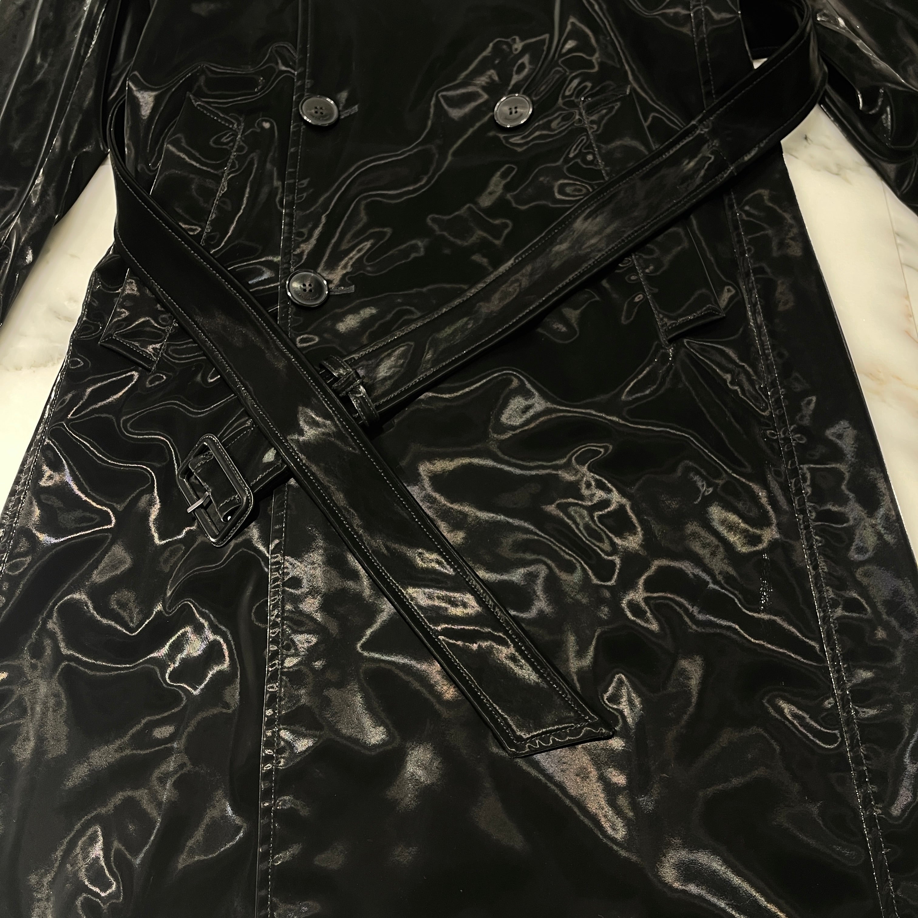 SAINT LAURENT PARIS 2022AW Patent Long Coat Jacket 701986 Y2F85 1000 Size 46 サンローランパリ パテントロング コートジャケット サイズ46