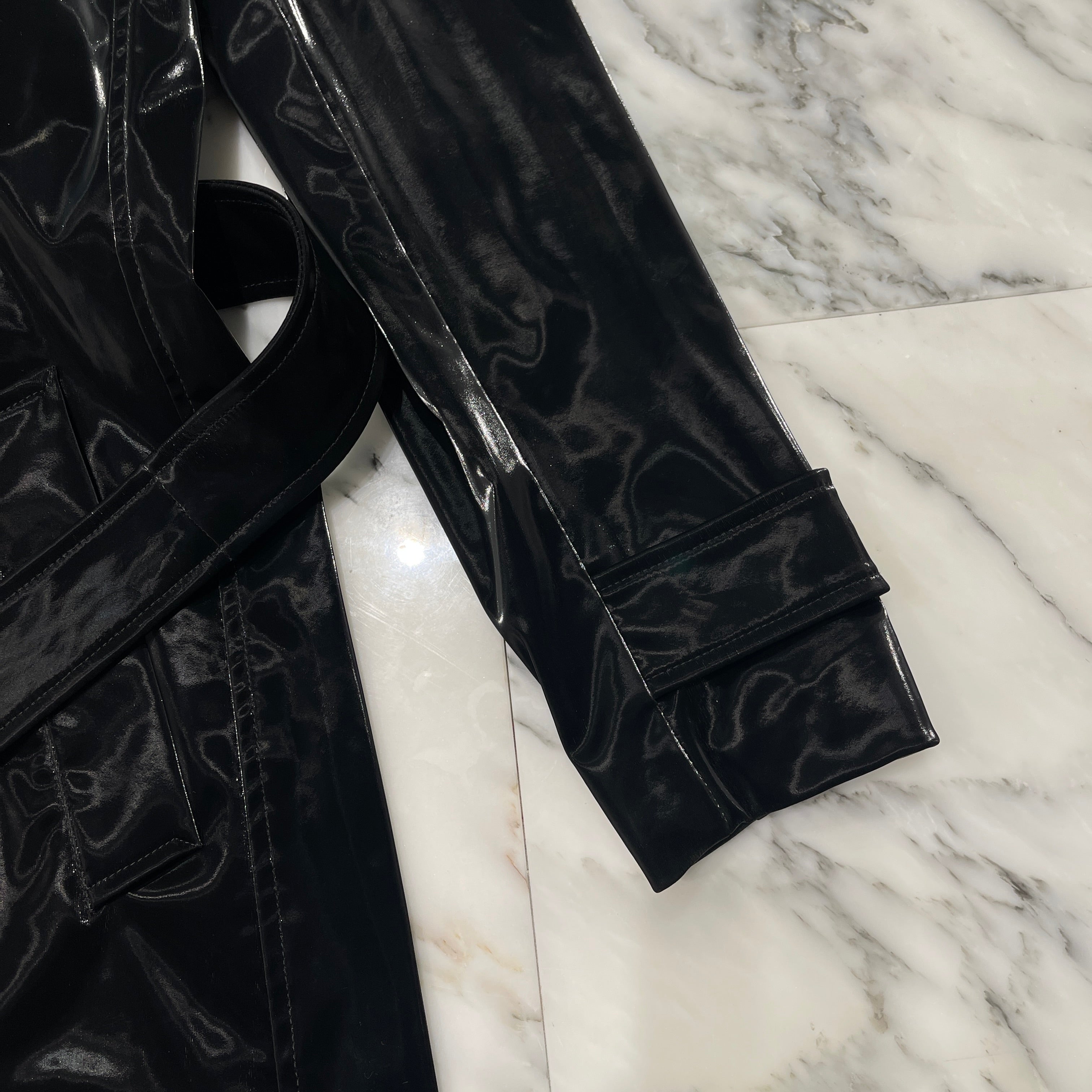 SAINT LAURENT PARIS 2022AW Patent Long Coat Jacket 701986 Y2F85 1000 Size 46 サンローランパリ パテントロング コートジャケット サイズ46