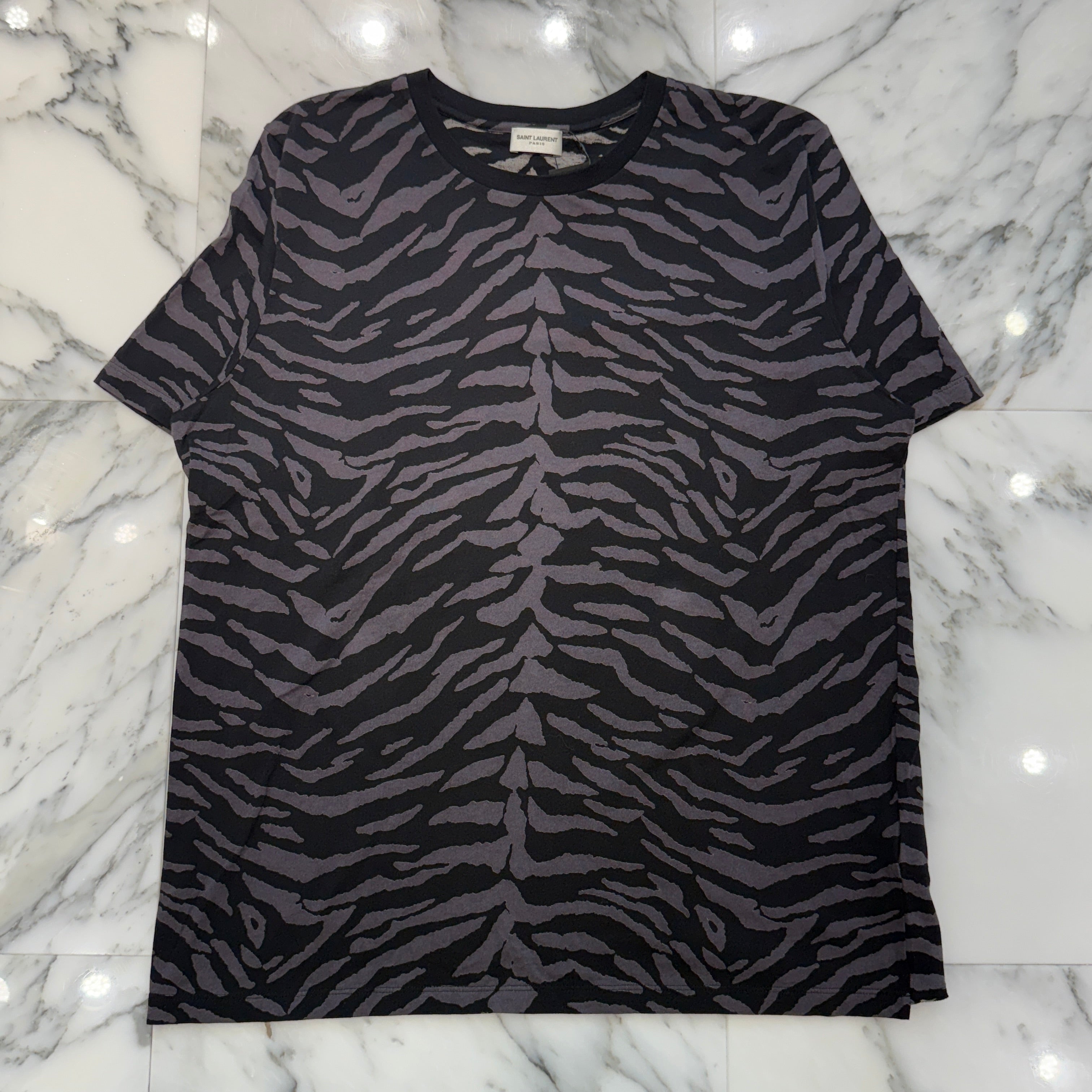 SAINT LAURENT 2019SS Zebra Print Cotton Tee 577097 YBII2 Size L サンローランパリ ゼブラ柄 プリント コットン Tシャツ サイズL