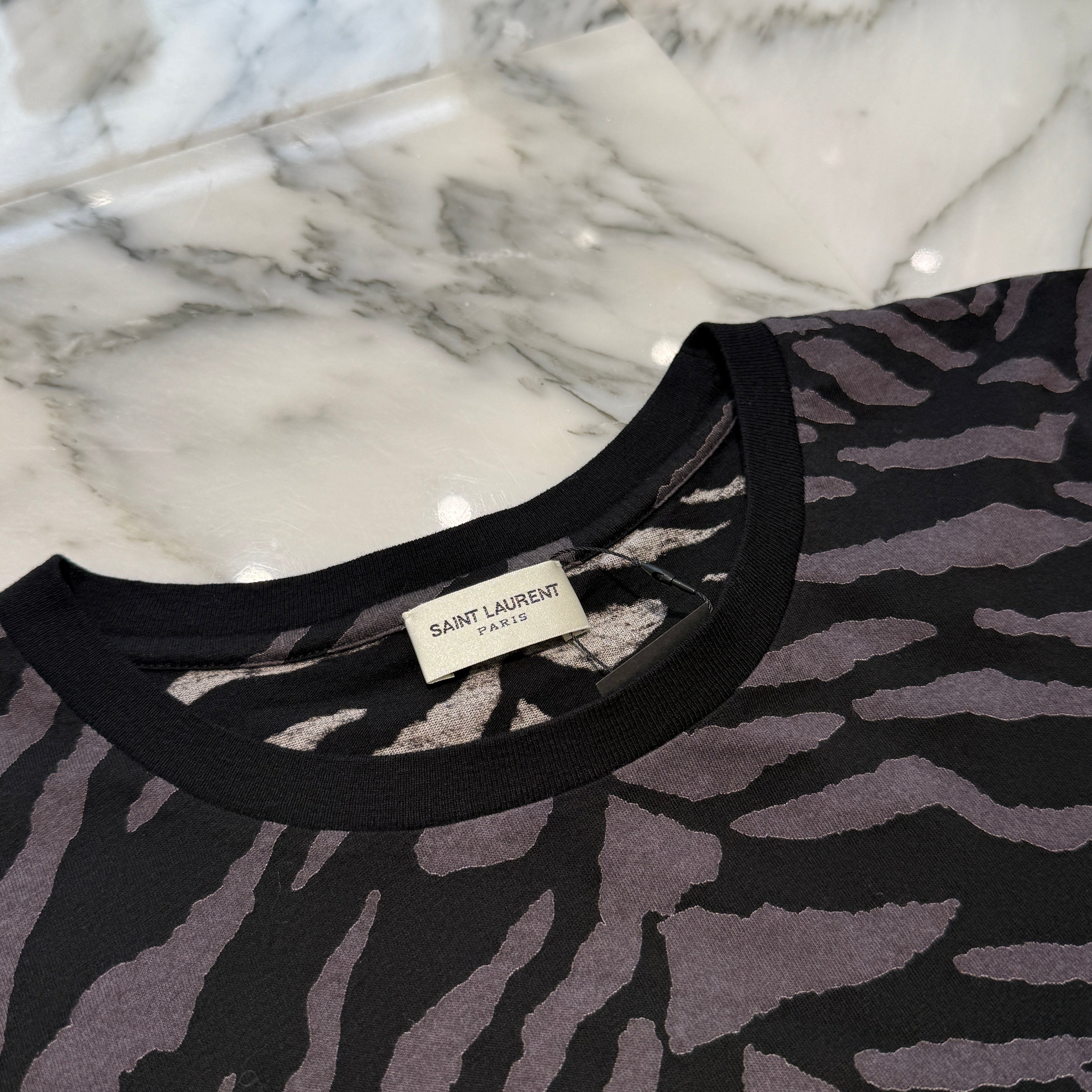 SAINT LAURENT 2019SS Zebra Print Cotton Tee 577097 YBII2 Size L サンローランパリ ゼブラ柄 プリント コットン Tシャツ サイズL
