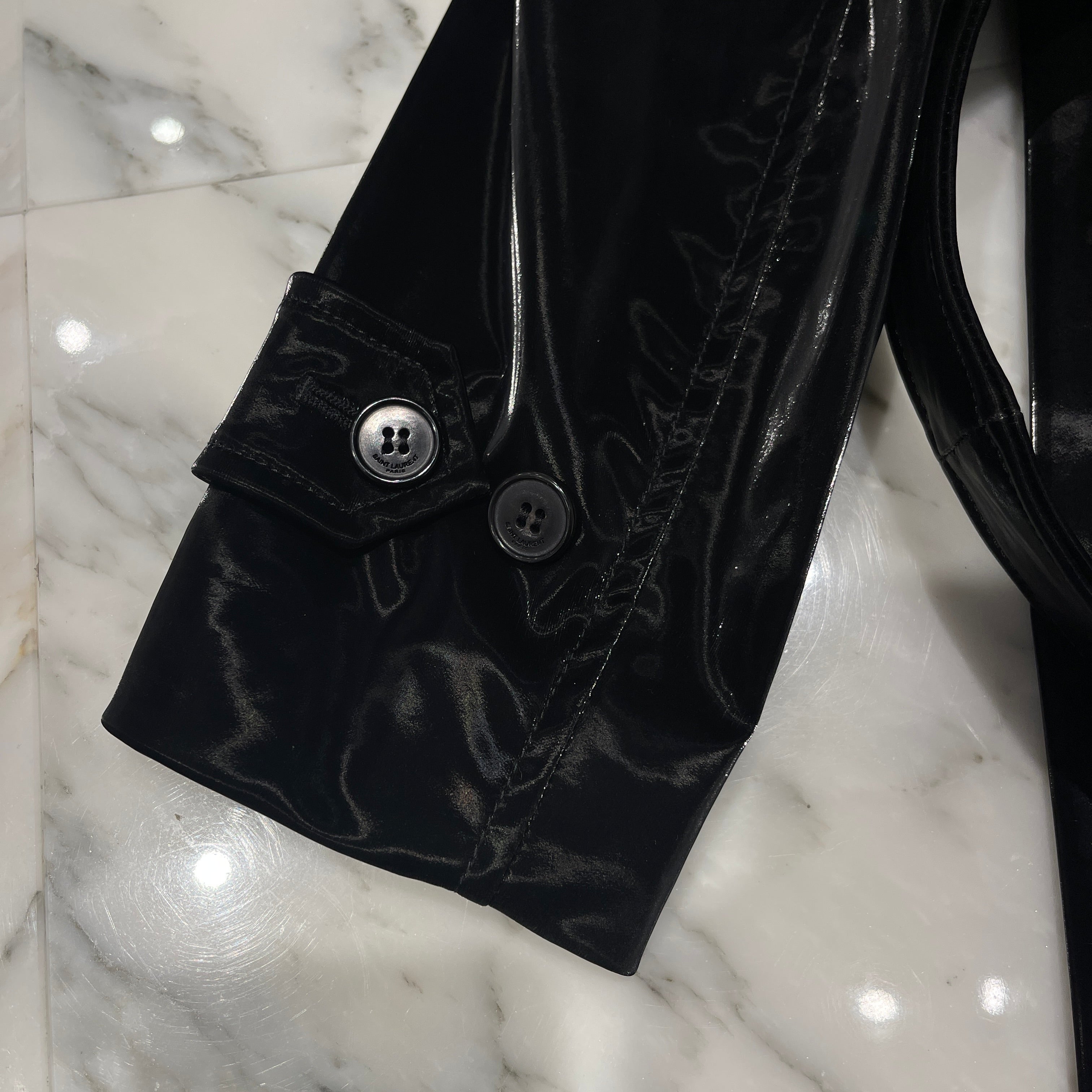 SAINT LAURENT PARIS 2022AW Patent Long Coat Jacket 701986 Y2F85 1000 Size 46 サンローランパリ パテントロング コートジャケット サイズ46