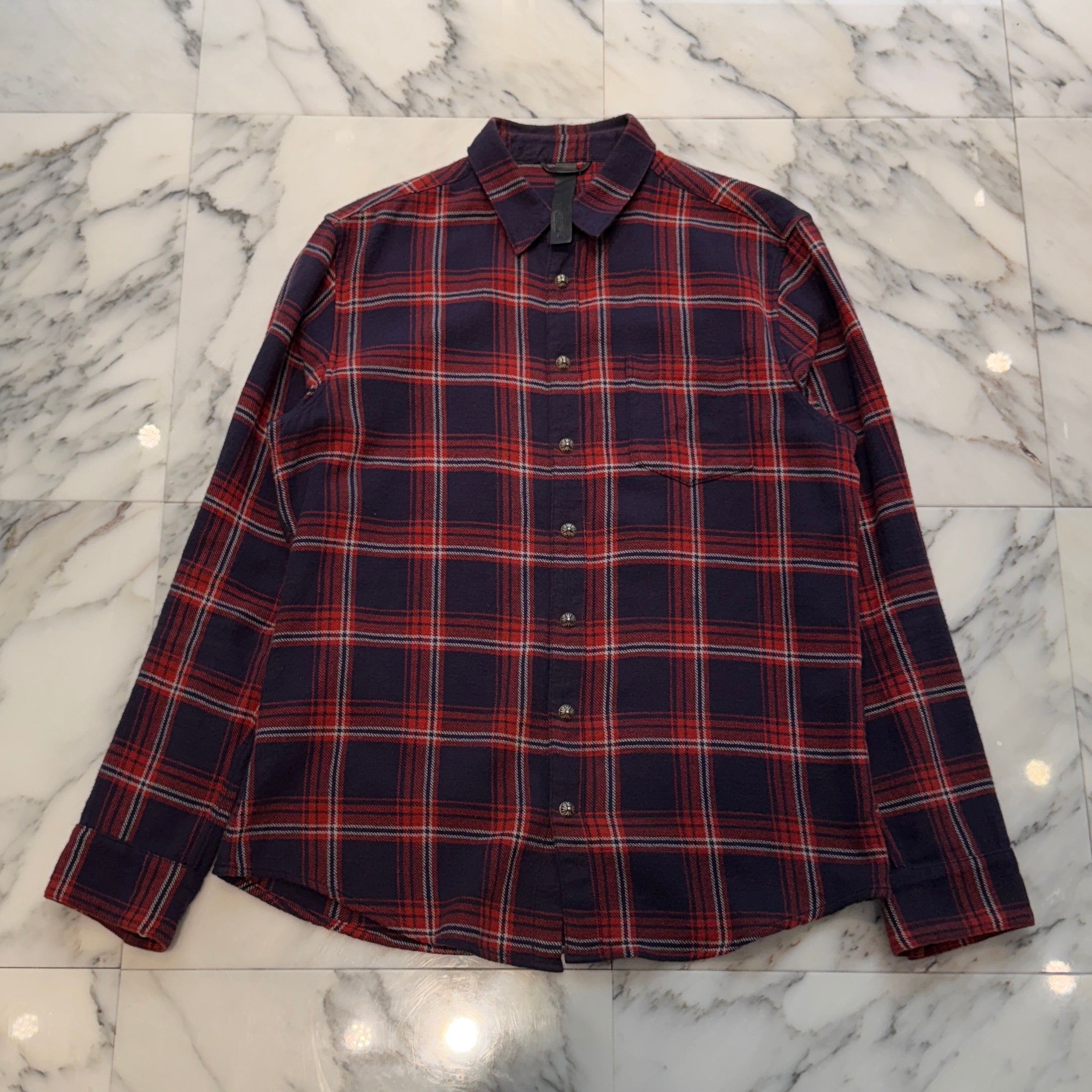 CHROME HEARTS Loose Ends Cross Patch Flannel Check Shirt Size L クロムハーツ ルーズエンド クロスパッチ フランネルチェックシャツ サイズL