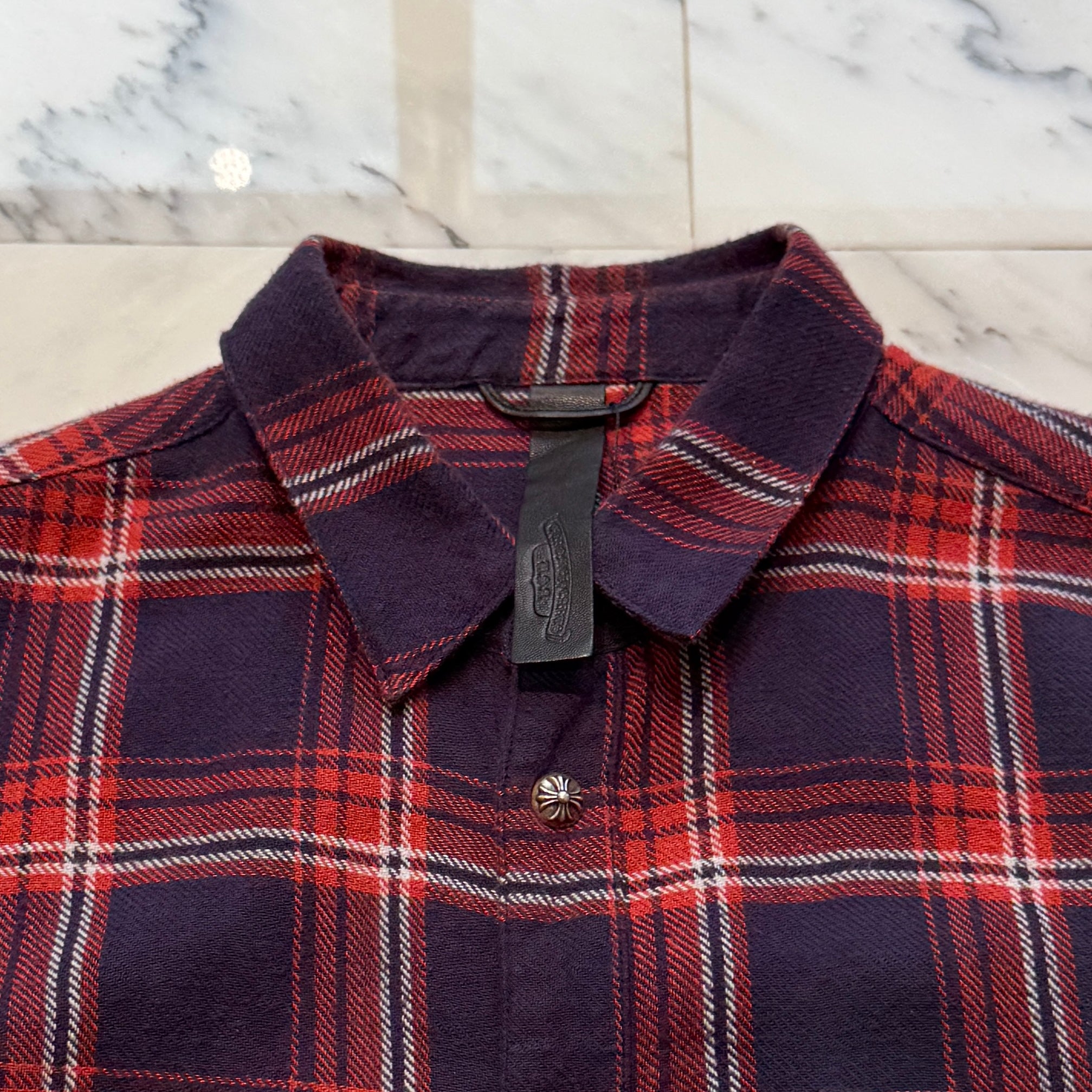 CHROME HEARTS Loose Ends Cross Patch Flannel Check Shirt Size L クロムハーツ ルーズエンド クロスパッチ フランネルチェックシャツ サイズL