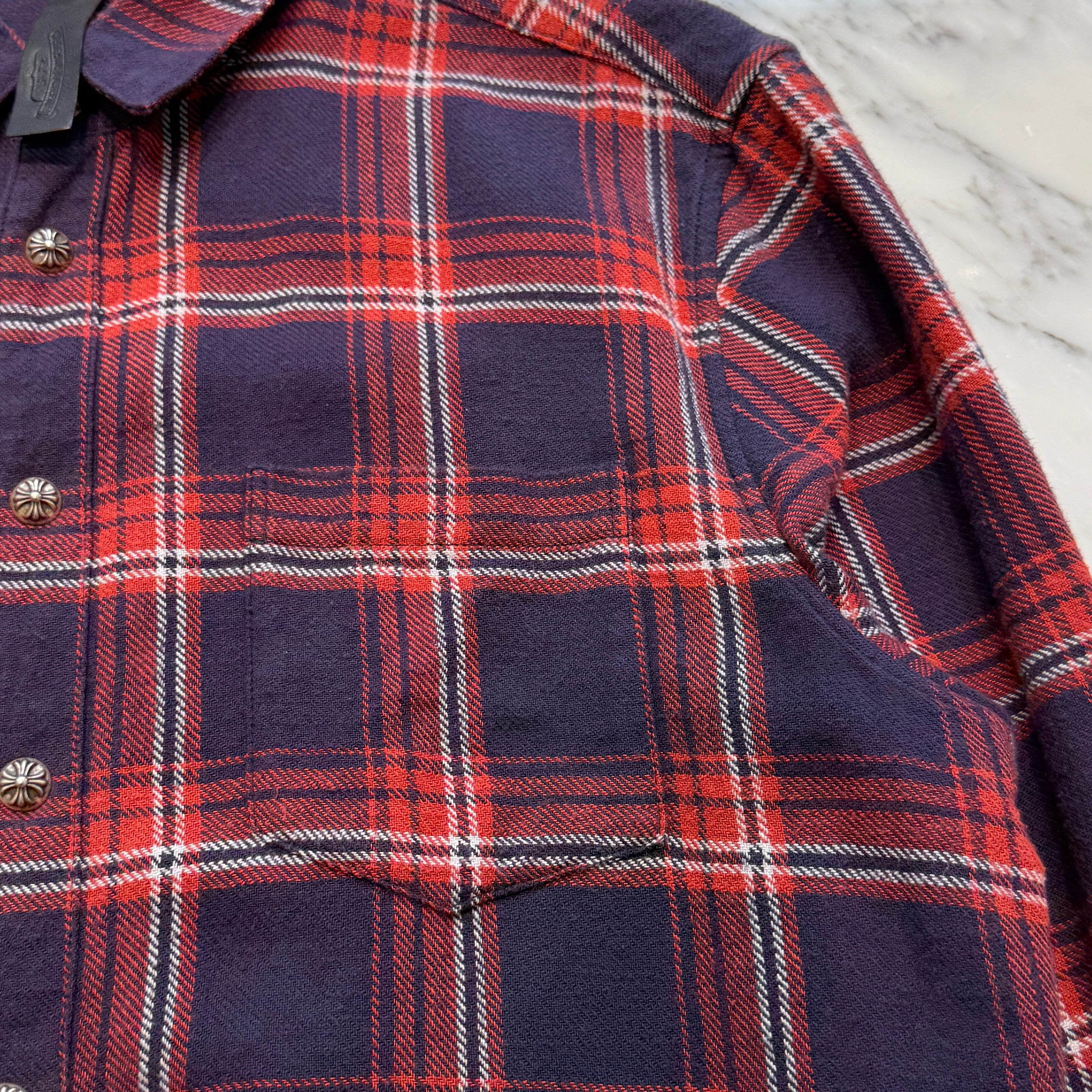 CHROME HEARTS Loose Ends Cross Patch Flannel Check Shirt Size L クロムハーツ ルーズエンド クロスパッチ フランネルチェックシャツ サイズL