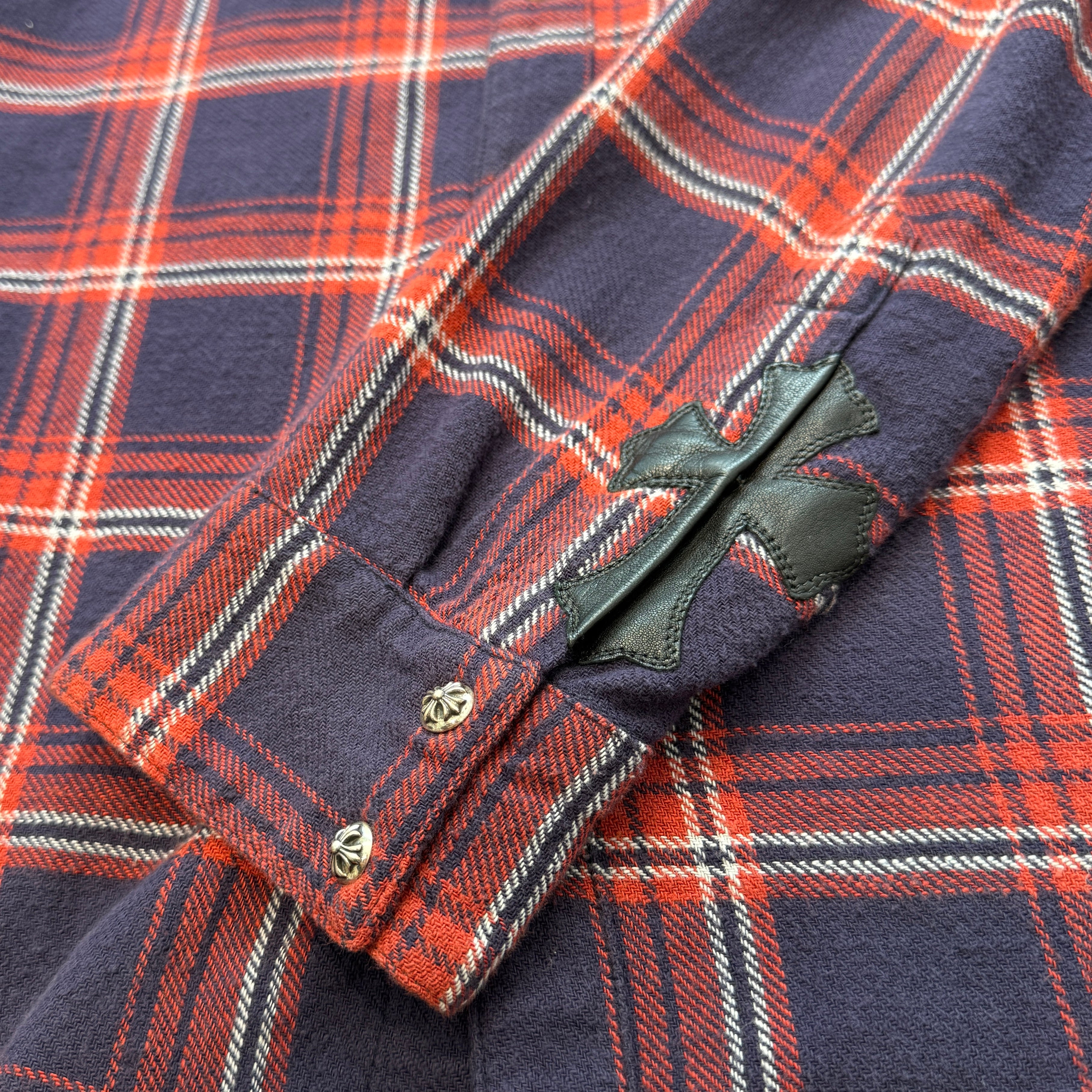 CHROME HEARTS Loose Ends Cross Patch Flannel Check Shirt Size L クロムハーツ ルーズエンド クロスパッチ フランネルチェックシャツ サイズL