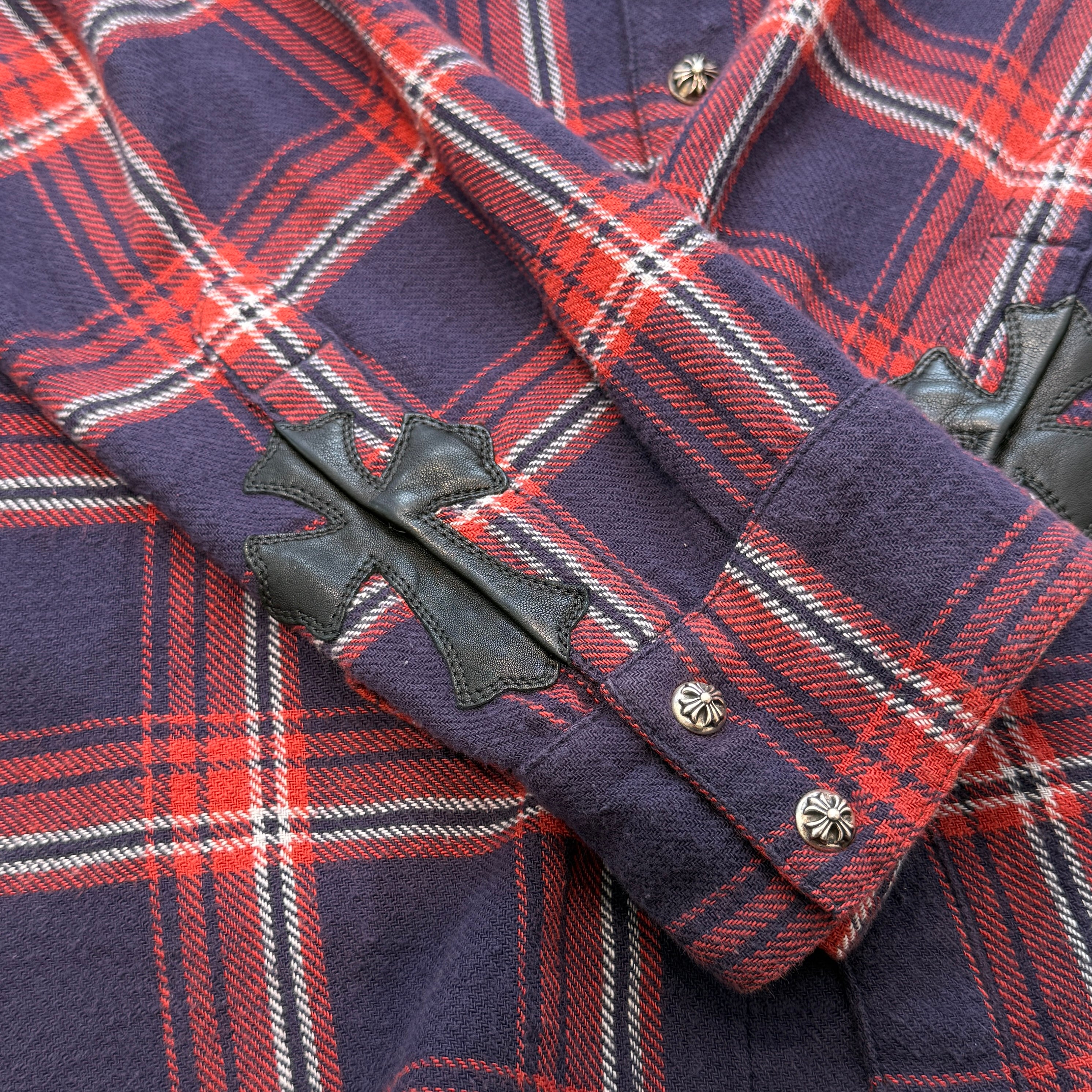 CHROME HEARTS Loose Ends Cross Patch Flannel Check Shirt Size L クロムハーツ ルーズエンド クロスパッチ フランネルチェックシャツ サイズL