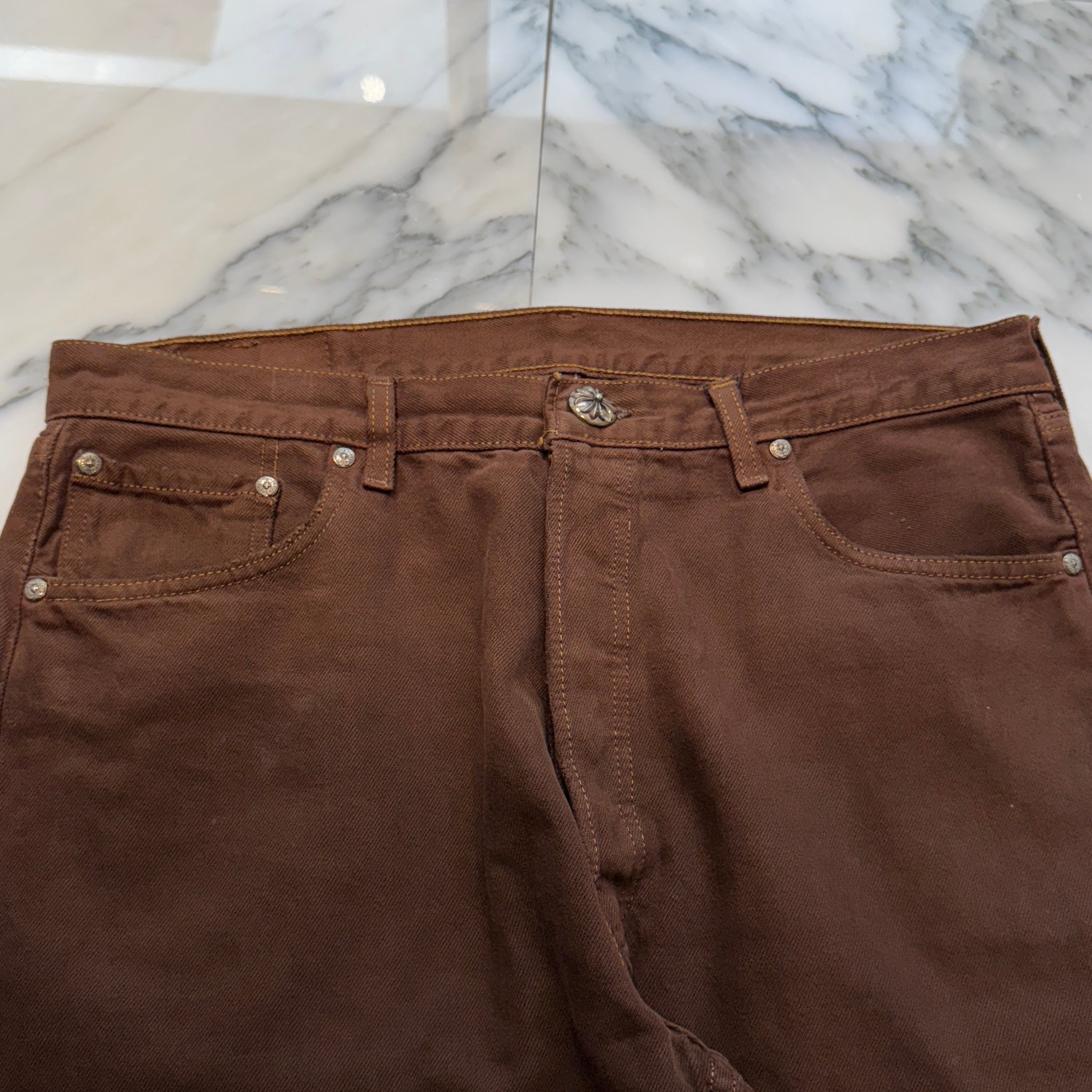 CHROME HEARTS × Levi's 501 VNTG Harako Blend Leather Cross Patch Cotton Denim Pants Size 34 クロムハーツ × リーバイス 501 ハラコブレンド レザークロスパッチ コットン デニムパンツ サイズ34