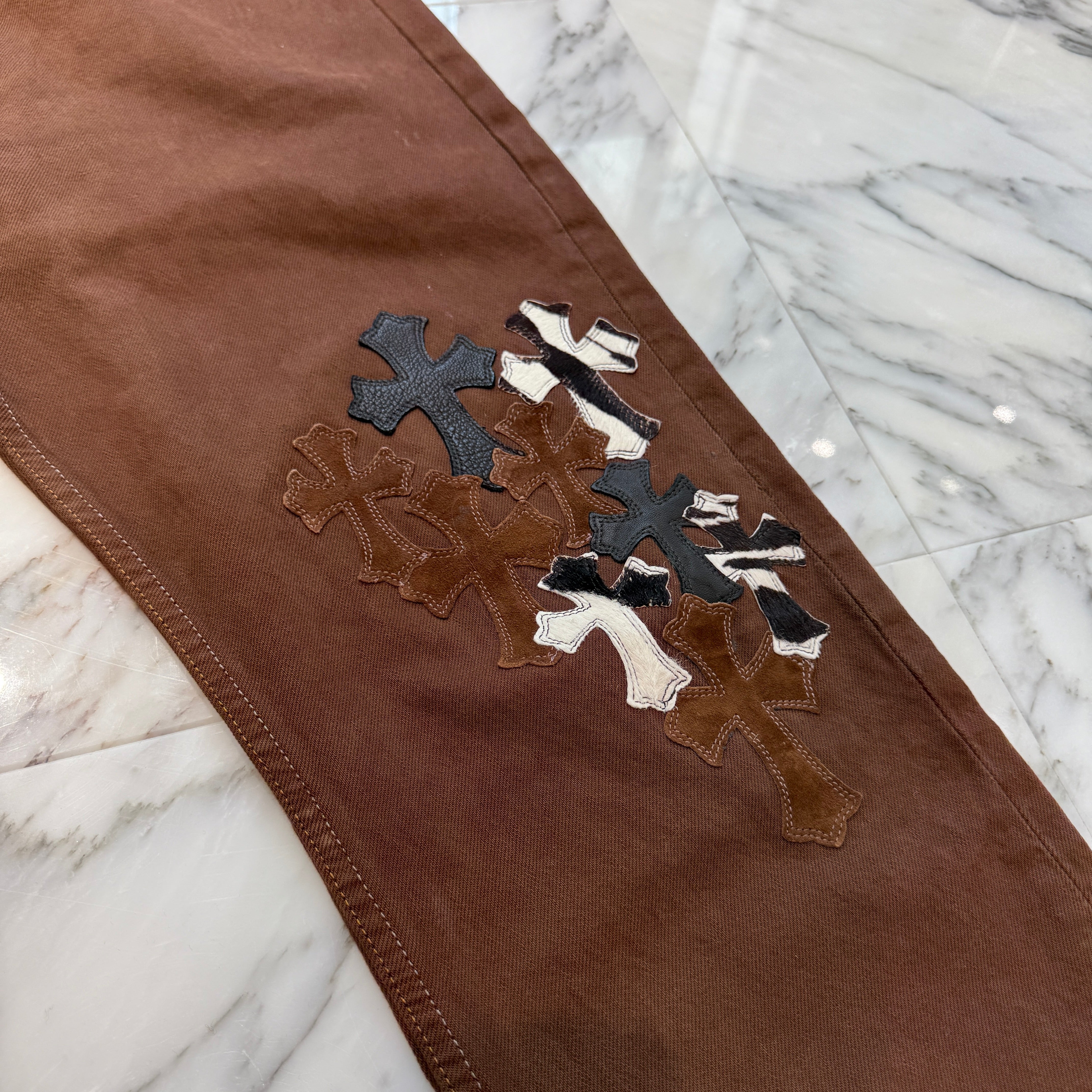 CHROME HEARTS × Levi's 501 VNTG Harako Blend Leather Cross Patch Cotton Denim Pants Size 34 クロムハーツ × リーバイス 501 ハラコブレンド レザークロスパッチ コットン デニムパンツ サイズ34