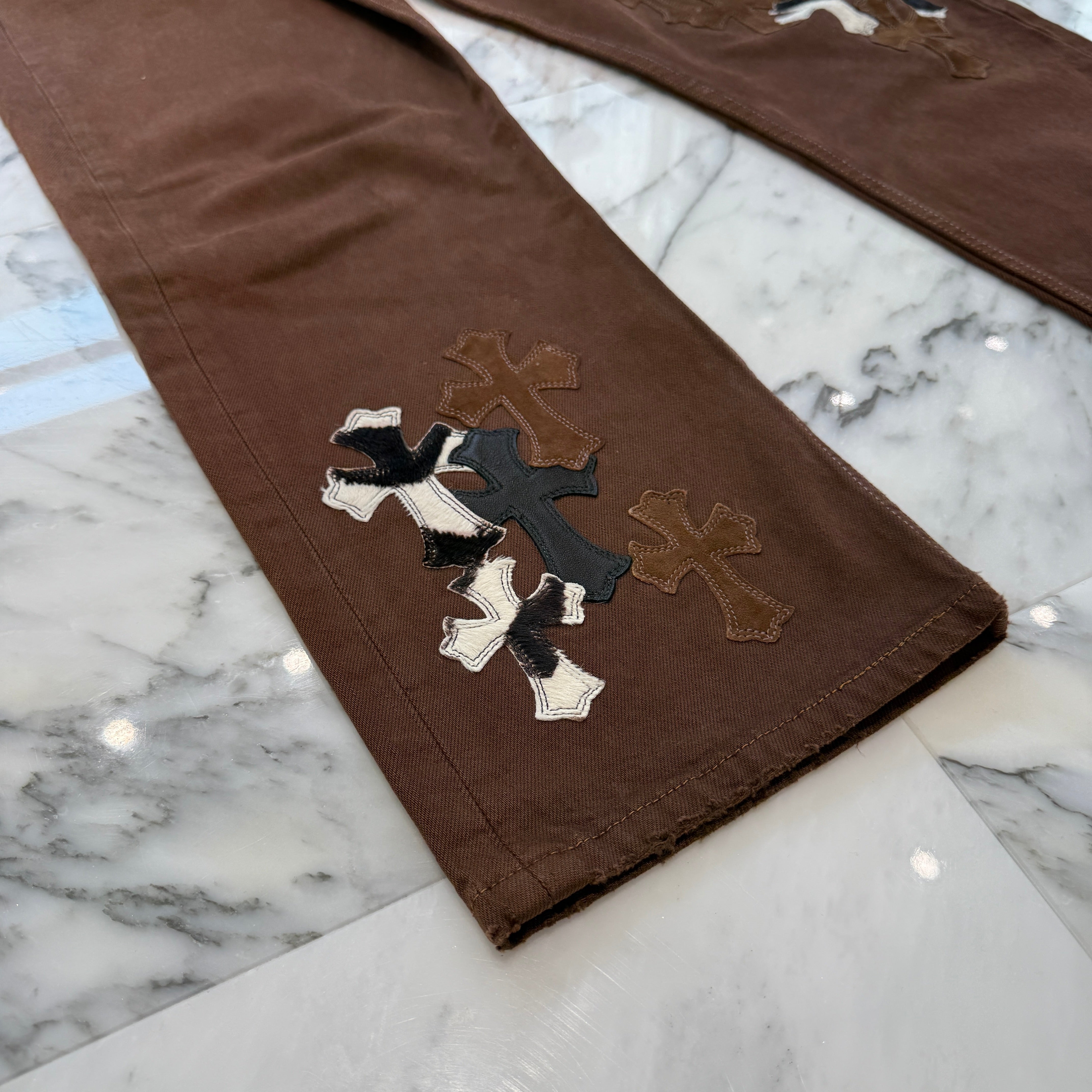 CHROME HEARTS × Levi's 501 VNTG Harako Blend Leather Cross Patch Cotton Denim Pants Size 34 クロムハーツ × リーバイス 501 ハラコブレンド レザークロスパッチ コットン デニムパンツ サイズ34