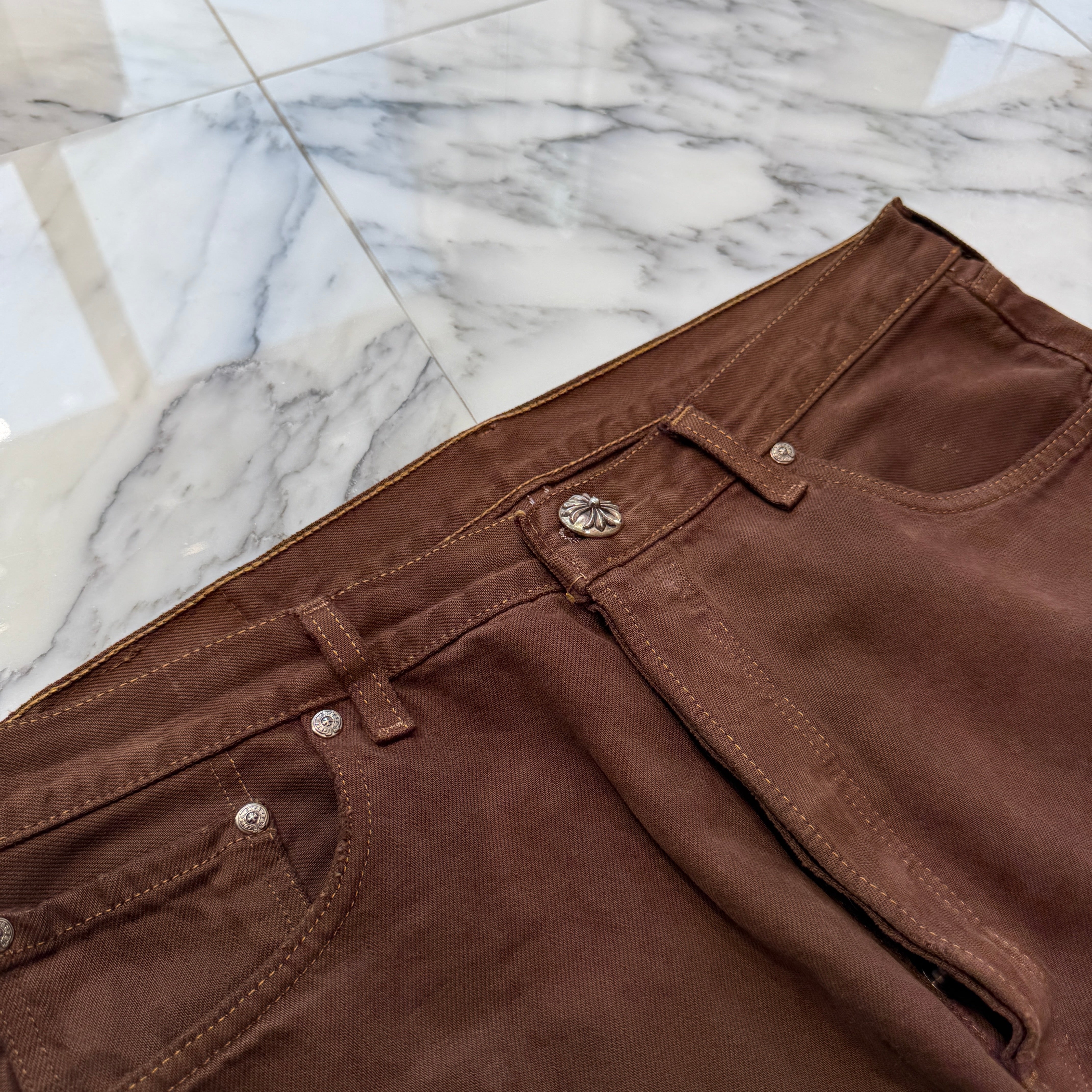 CHROME HEARTS × Levi's 501 VNTG Harako Blend Leather Cross Patch Cotton Denim Pants Size 34 クロムハーツ × リーバイス 501 ハラコブレンド レザークロスパッチ コットン デニムパンツ サイズ34