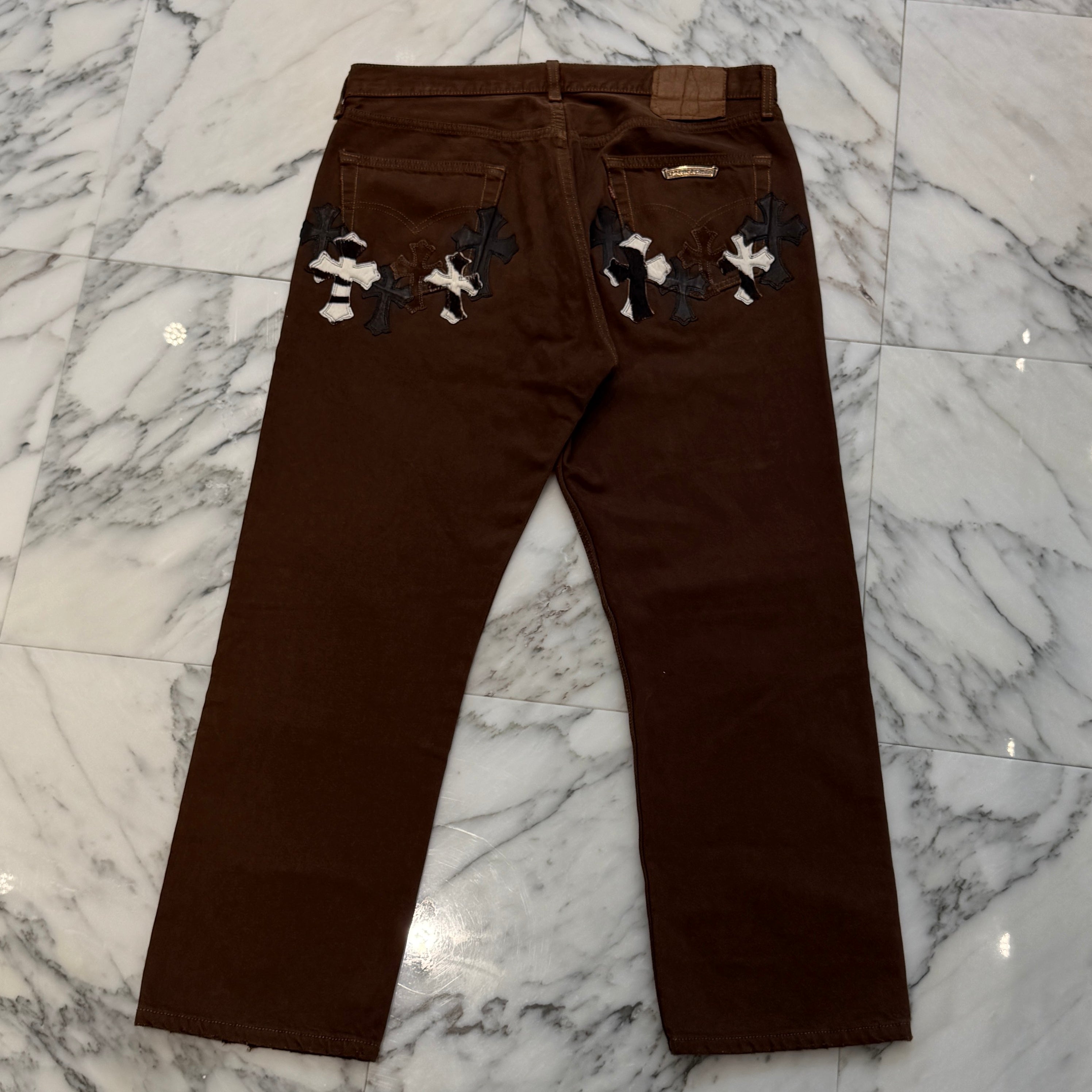 CHROME HEARTS × Levi's 501 VNTG Harako Blend Leather Cross Patch Cotton Denim Pants Size 34 クロムハーツ × リーバイス 501 ハラコブレンド レザークロスパッチ コットン デニムパンツ サイズ34