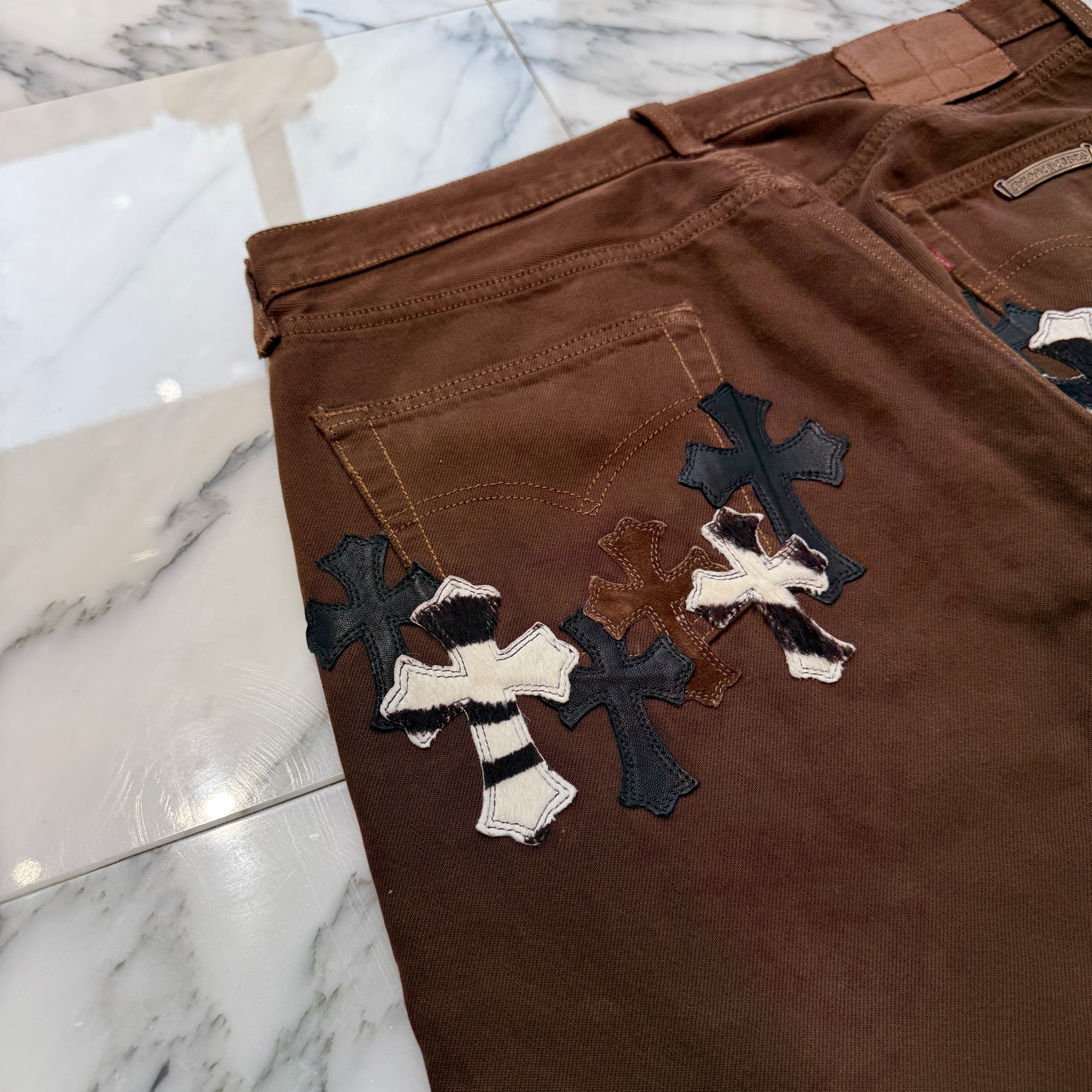 CHROME HEARTS × Levi's 501 VNTG Harako Blend Leather Cross Patch Cotton Denim Pants Size 34 クロムハーツ × リーバイス 501 ハラコブレンド レザークロスパッチ コットン デニムパンツ サイズ34