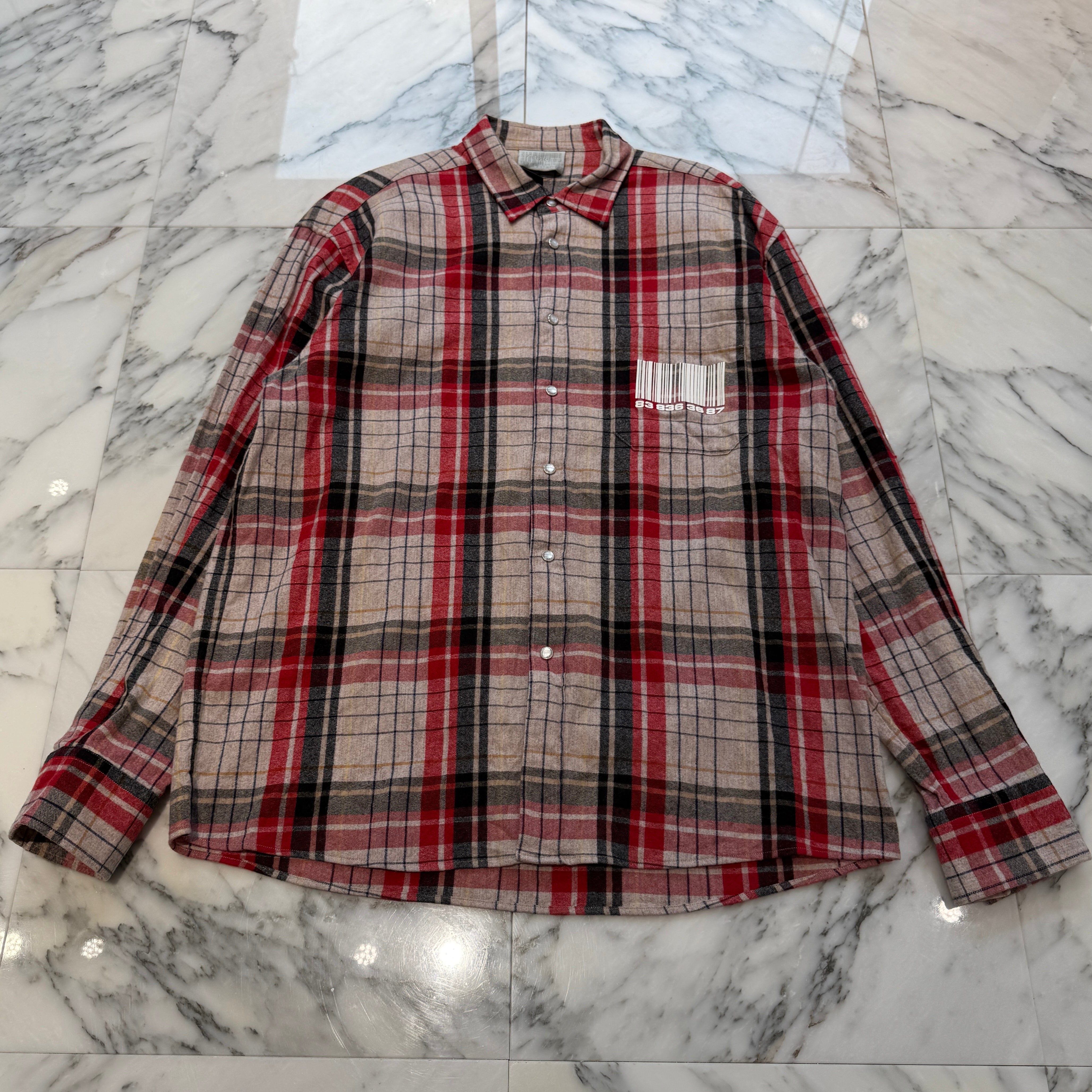VETMENTS VTMNTS Big Barcode Flannel Check Shirt VL14SH750S Size M ヴェトモン ブイティーエムエヌティーエス ビッグバーコードフランネルチェック サイズM