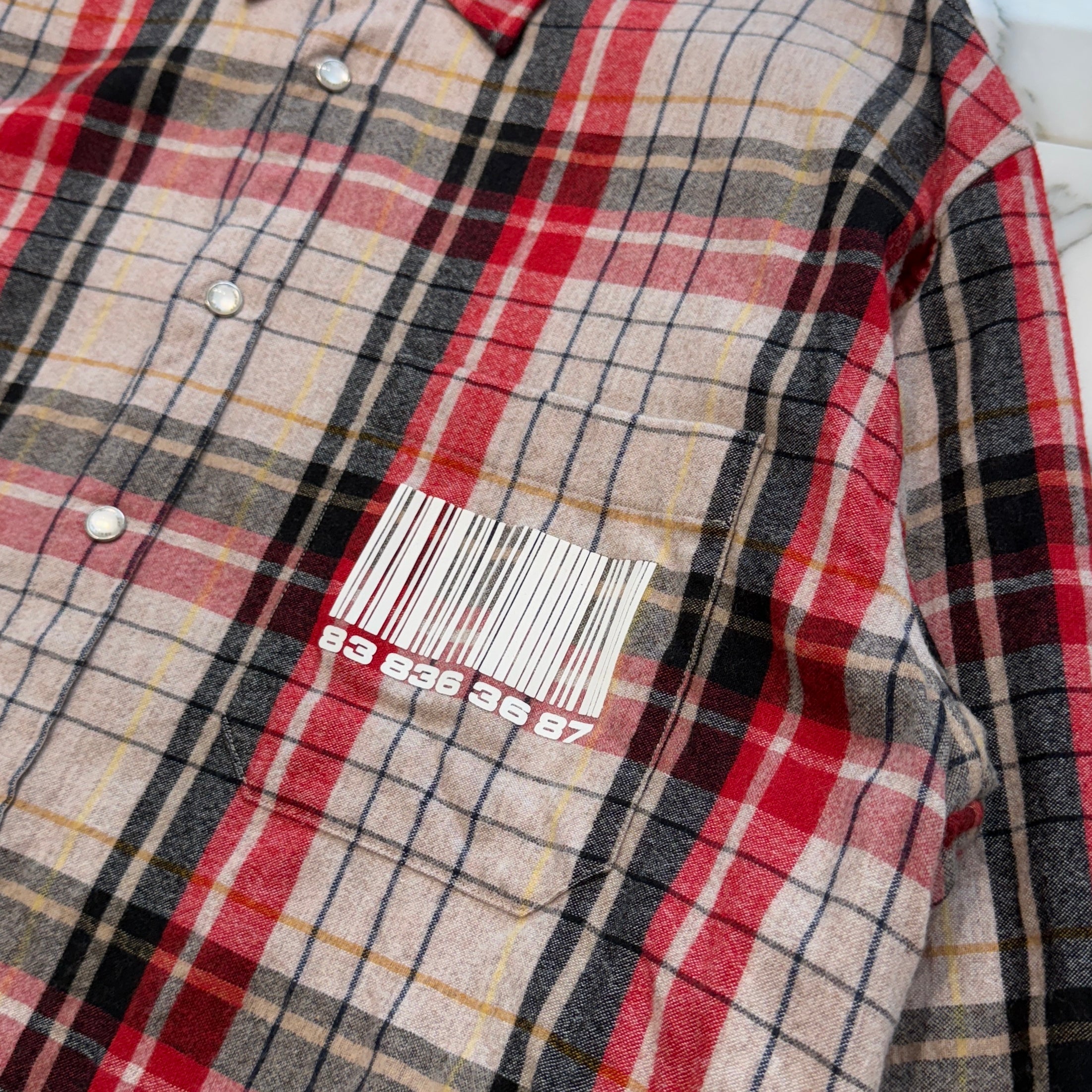 VETMENTS VTMNTS Big Barcode Flannel Check Shirt VL14SH750S Size M ヴェトモン ブイティーエムエヌティーエス ビッグバーコードフランネルチェック サイズM
