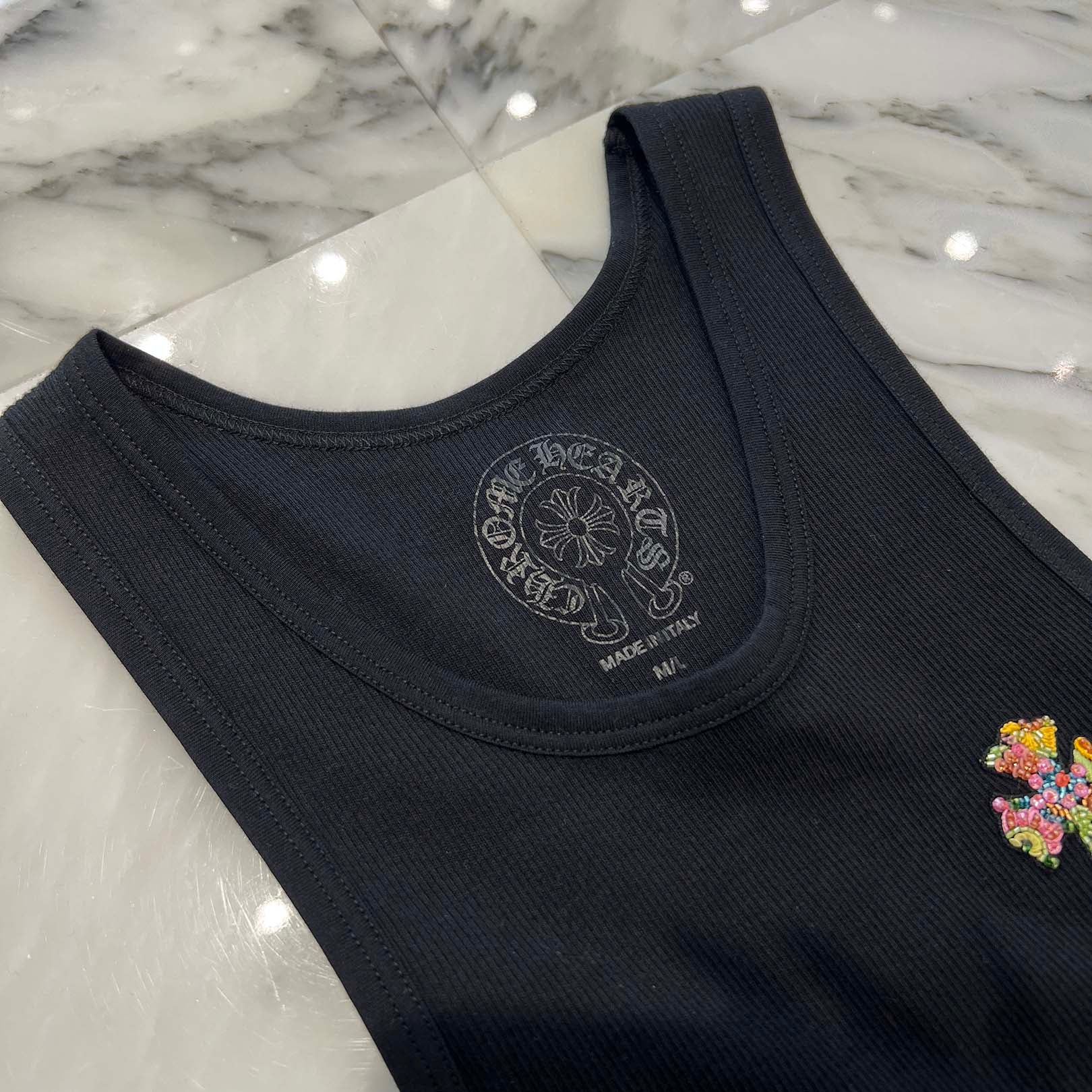 CHROME HEARTS St.Barth Limited Beads Embroidery CH Cross Tank Top
