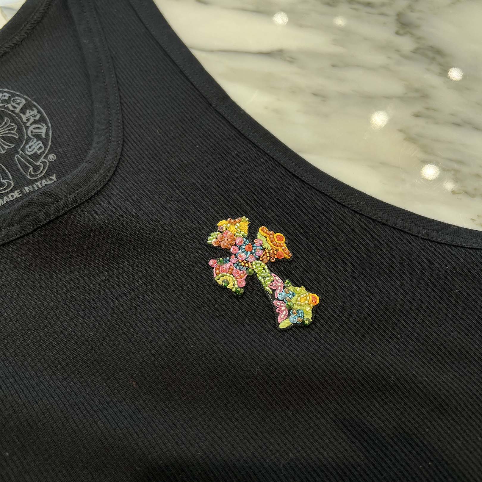 CHROME HEARTS St.Barth Limited Beads Embroidery CH Cross Tank Top