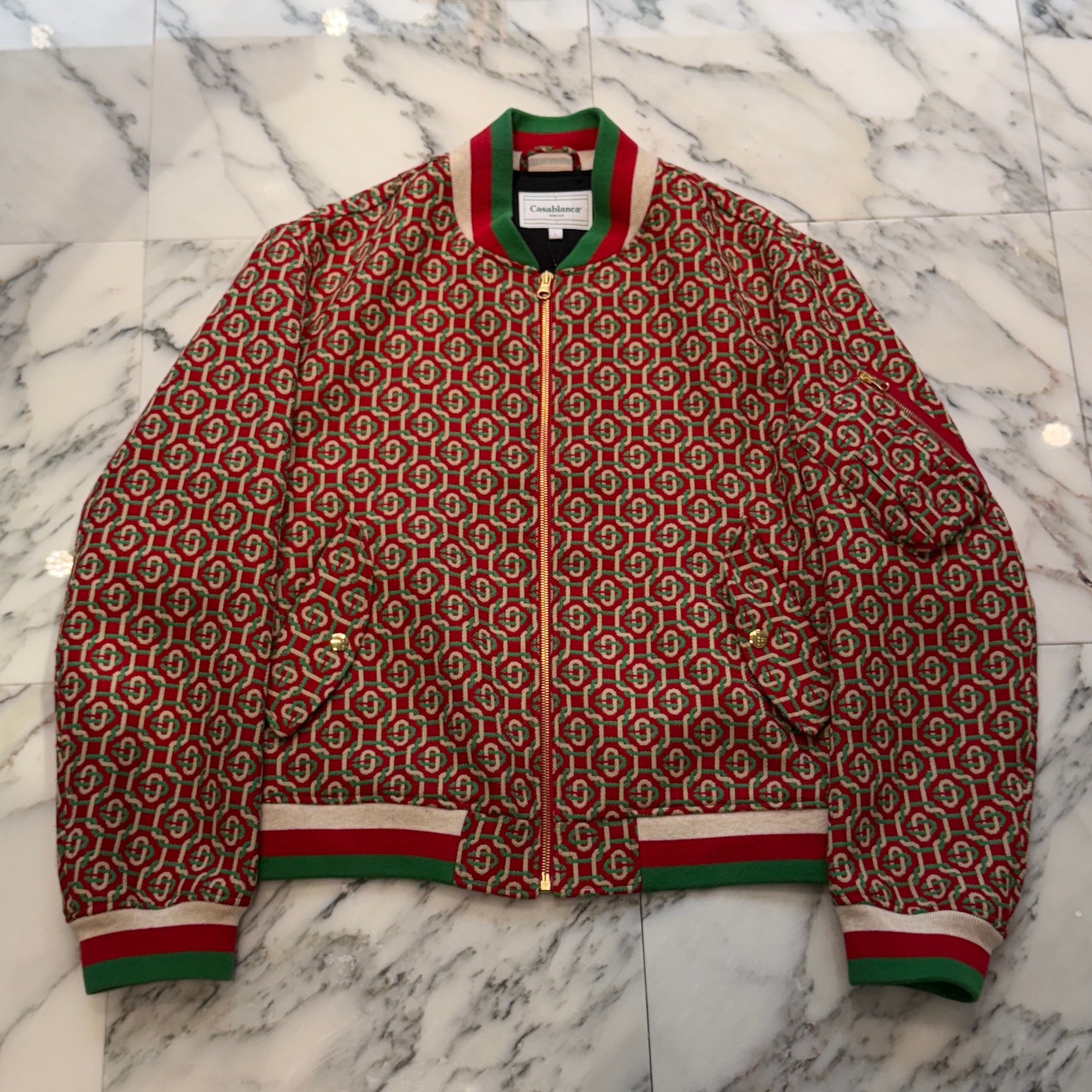 Casablanca Wool Monogram Jacquard Zip Bomber Jacket JK-036 Size L カサブランカ ウール モノグラム ジャカード ジップ ボンバージャケット サイズL