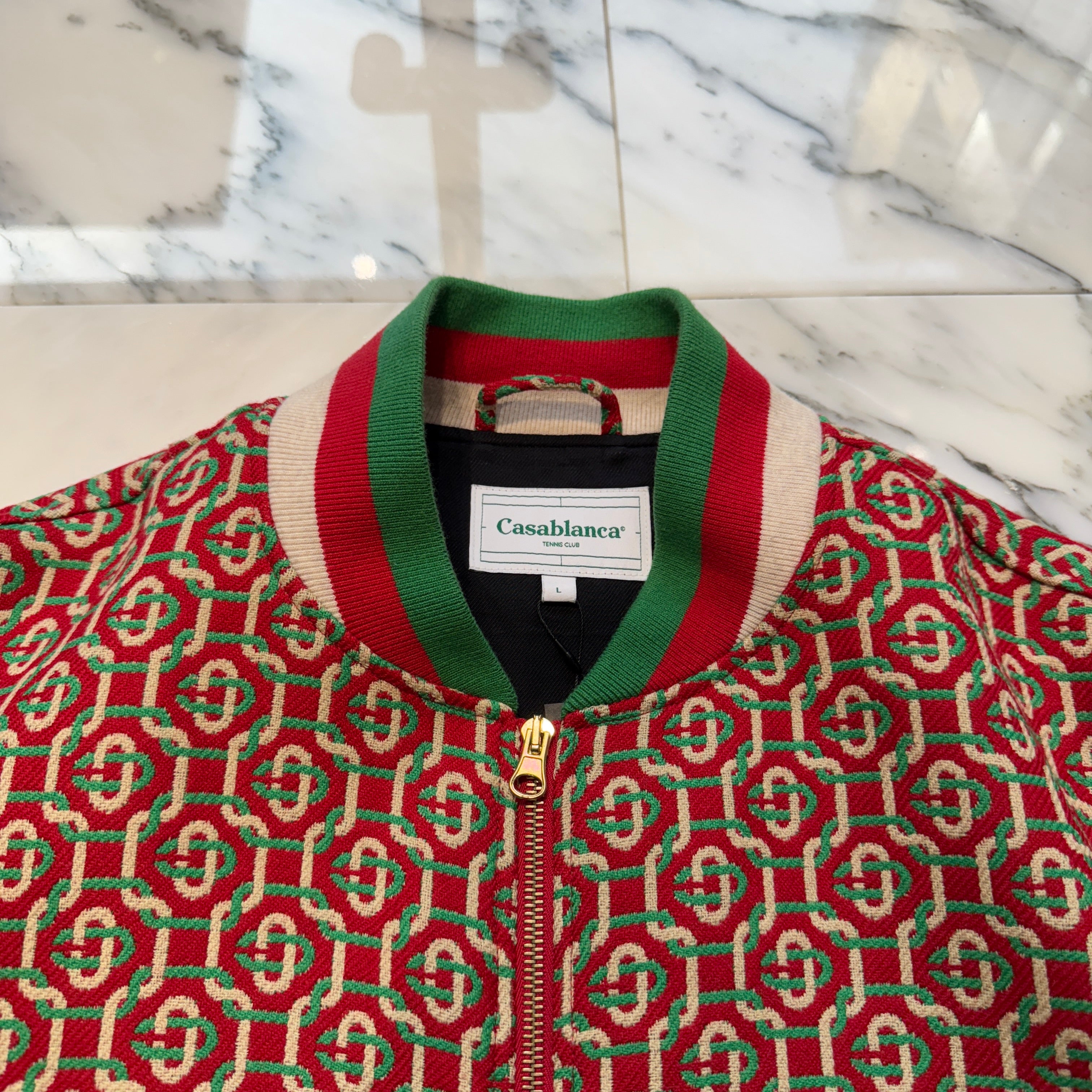 Casablanca Wool Monogram Jacquard Zip Bomber Jacket JK-036 Size L カサブランカ ウール モノグラム ジャカード ジップ ボンバージャケット サイズL