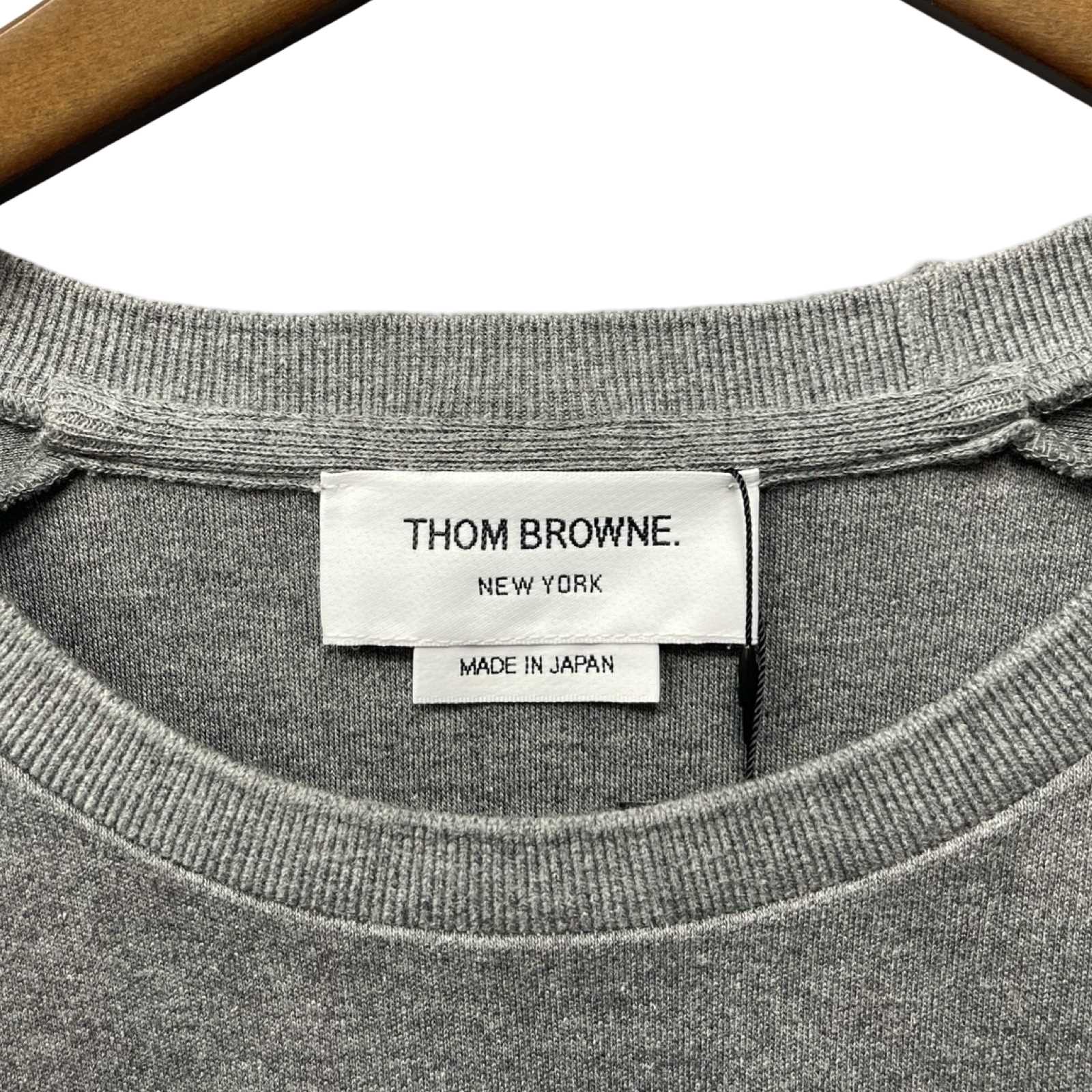 THOM BROWNE Medium Grey Cotton Interlocking RWB Stripe Short Sleeve Tee MJS114A-06168035 Size 1