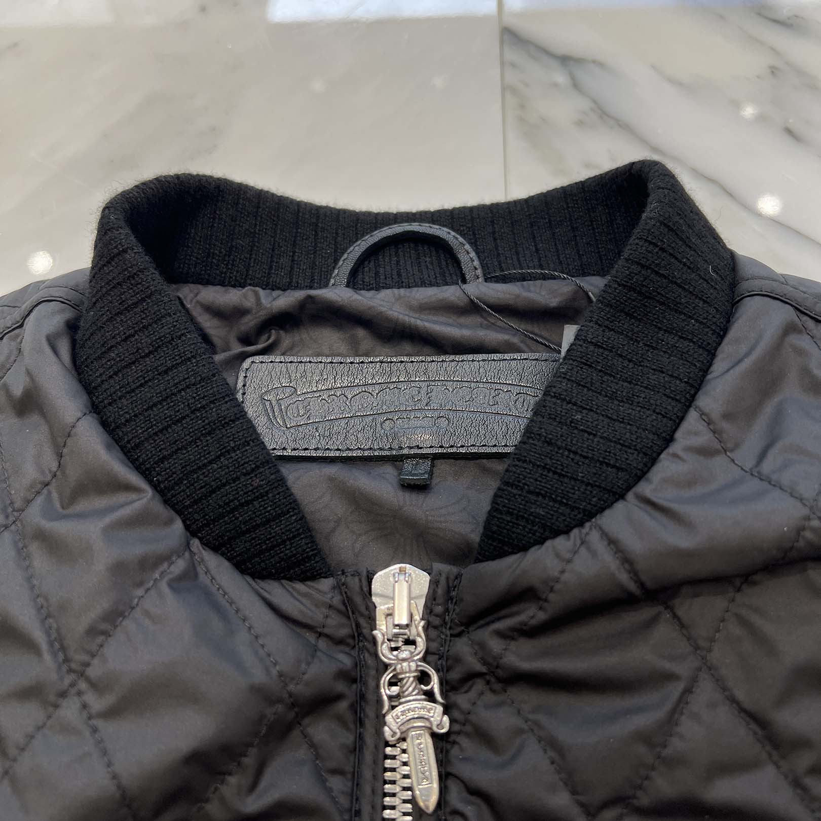 CHROME HEARTS Papa Leather Cross Patch Quilting Vest Size L クロムハーツ パパ レザークロスパッチ ベスト サイズL