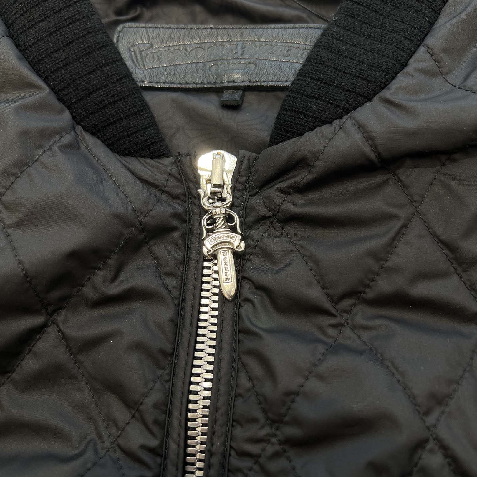 CHROME HEARTS Papa Leather Cross Patch Quilting Vest Size L クロム