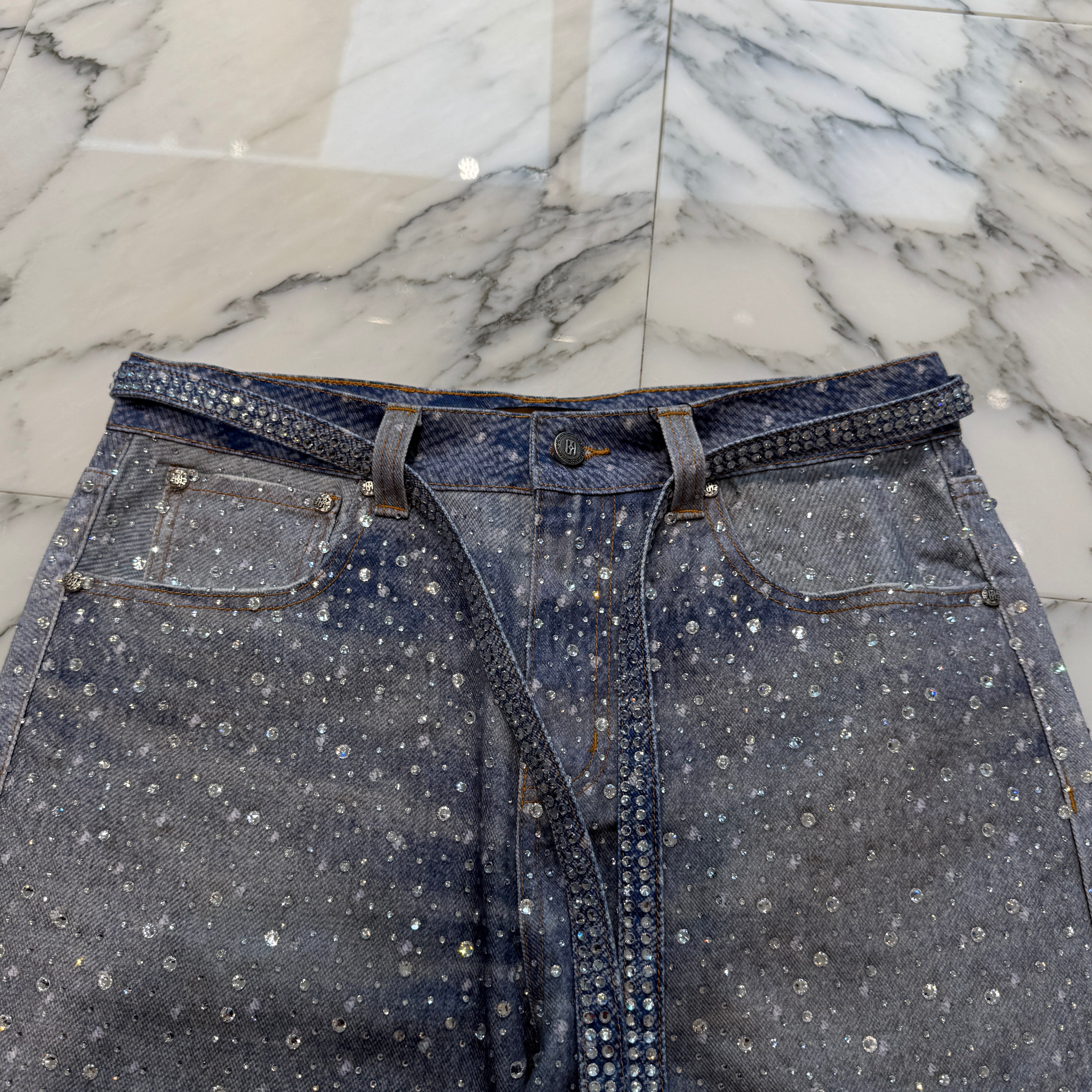 Birth Of Royal Child Rhinestone Straight Denim Pants Size M バース・オブ・ロイヤル・チャイルド ラインストーン ストレートデニムパンツ サイズM