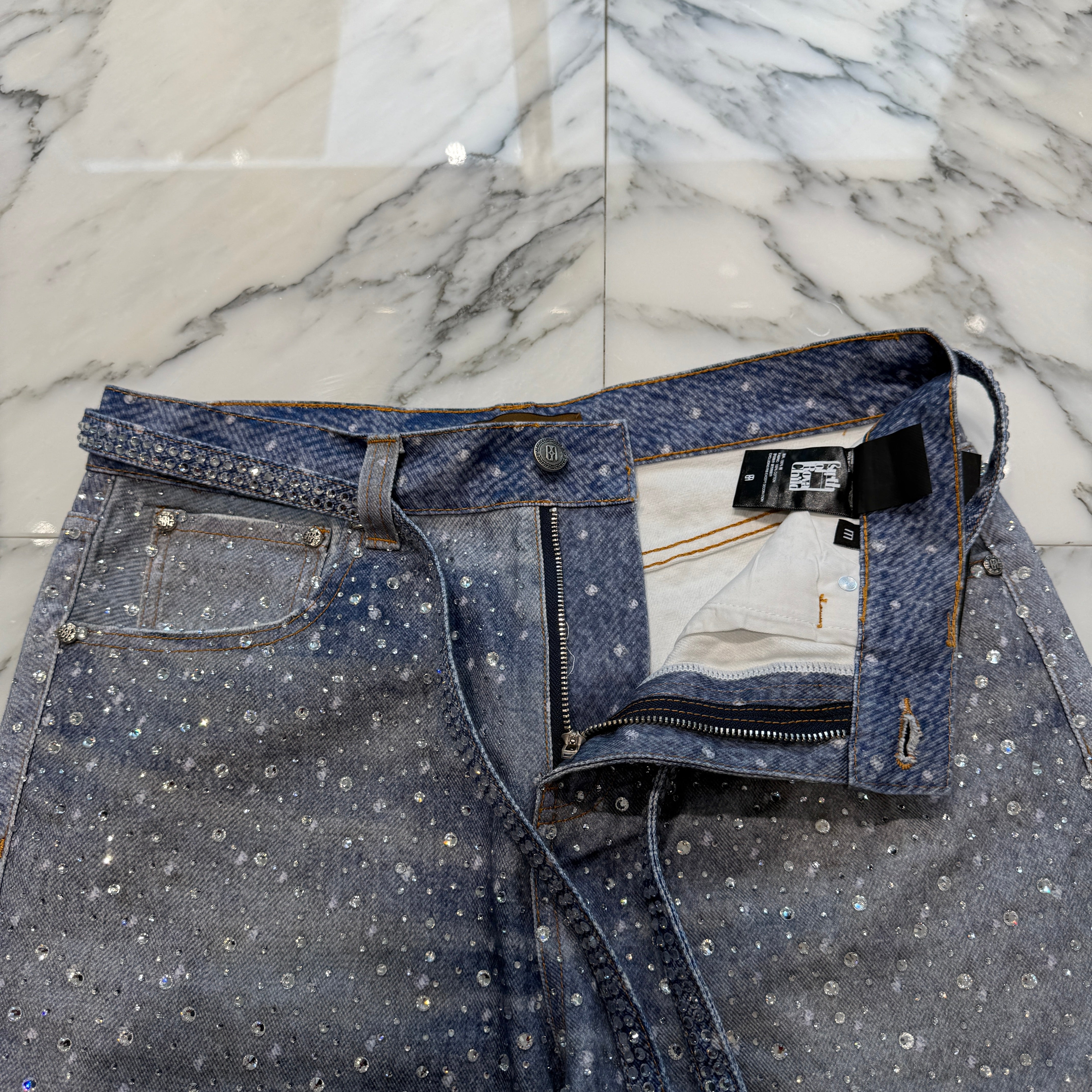Birth Of Royal Child Rhinestone Straight Denim Pants Size M バース・オブ・ロイヤル・チャイルド ラインストーン ストレートデニムパンツ サイズM