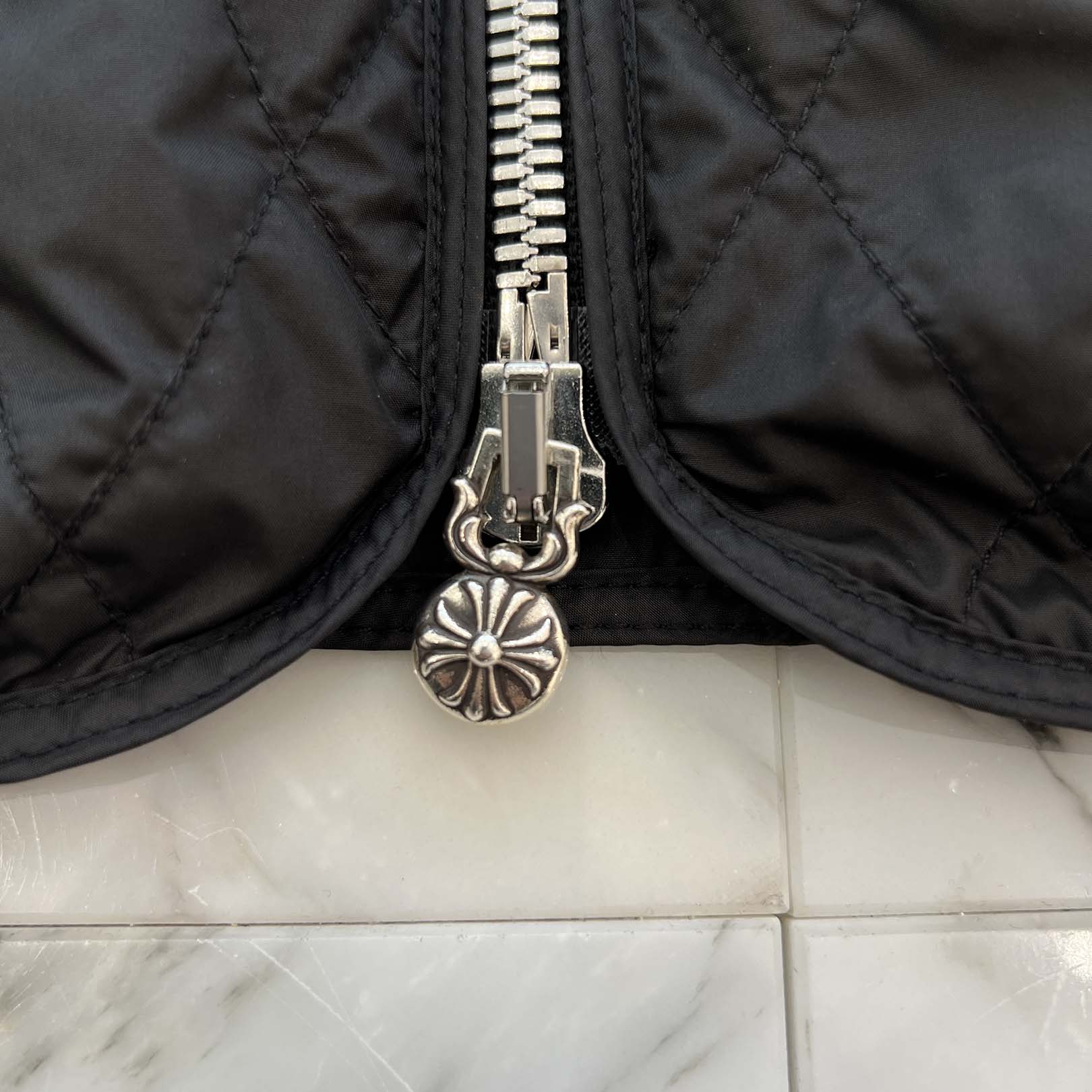 CHROME HEARTS Papa Leather Cross Patch Quilting Vest Size L クロムハーツ パパ レザークロスパッチ ベスト サイズL