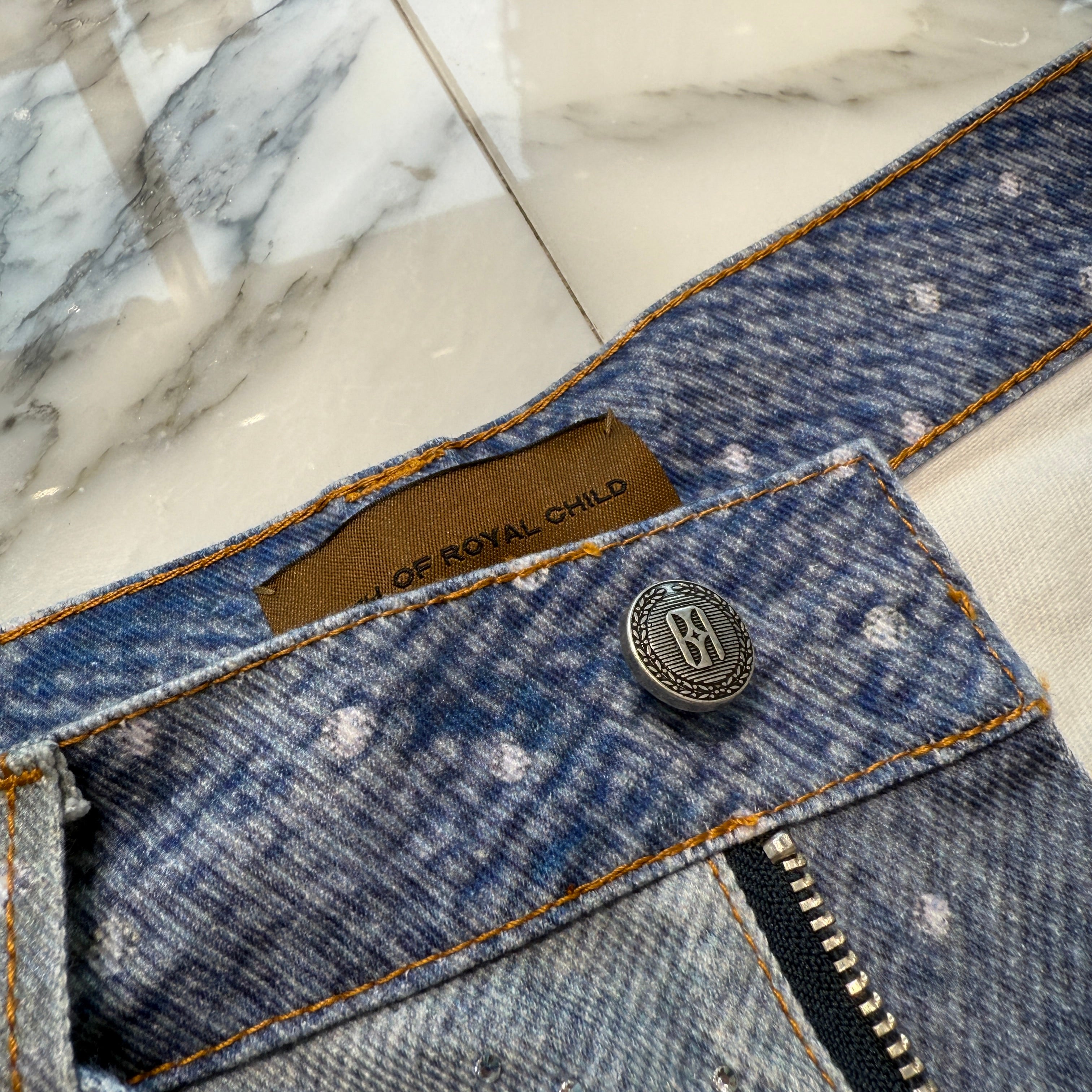 Birth Of Royal Child Rhinestone Straight Denim Pants Size M バース・オブ・ロイヤル・チャイルド ラインストーン ストレートデニムパンツ サイズM